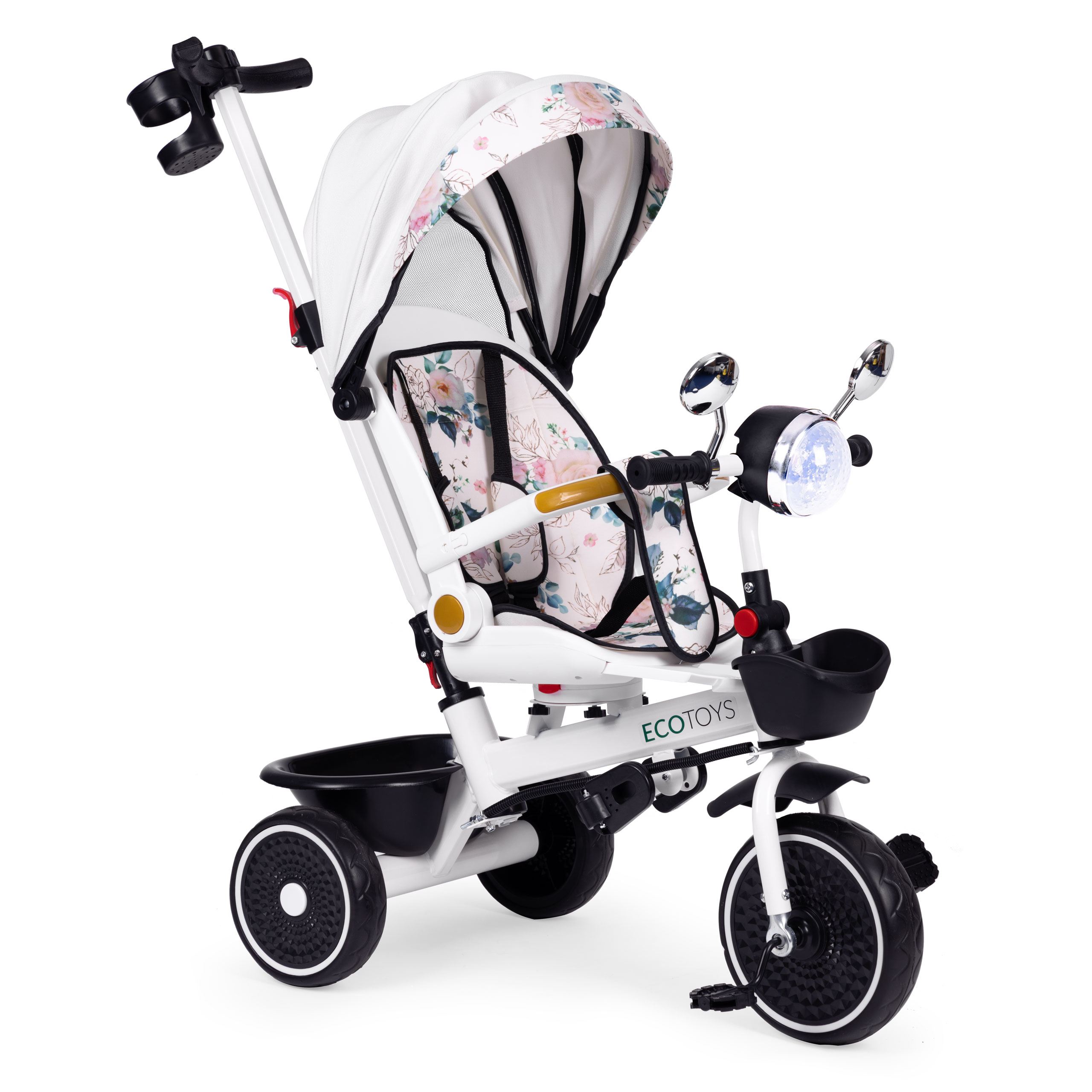 Vaikiškas triratukas su pasukama sėdyne ir stogeliu ecotoys