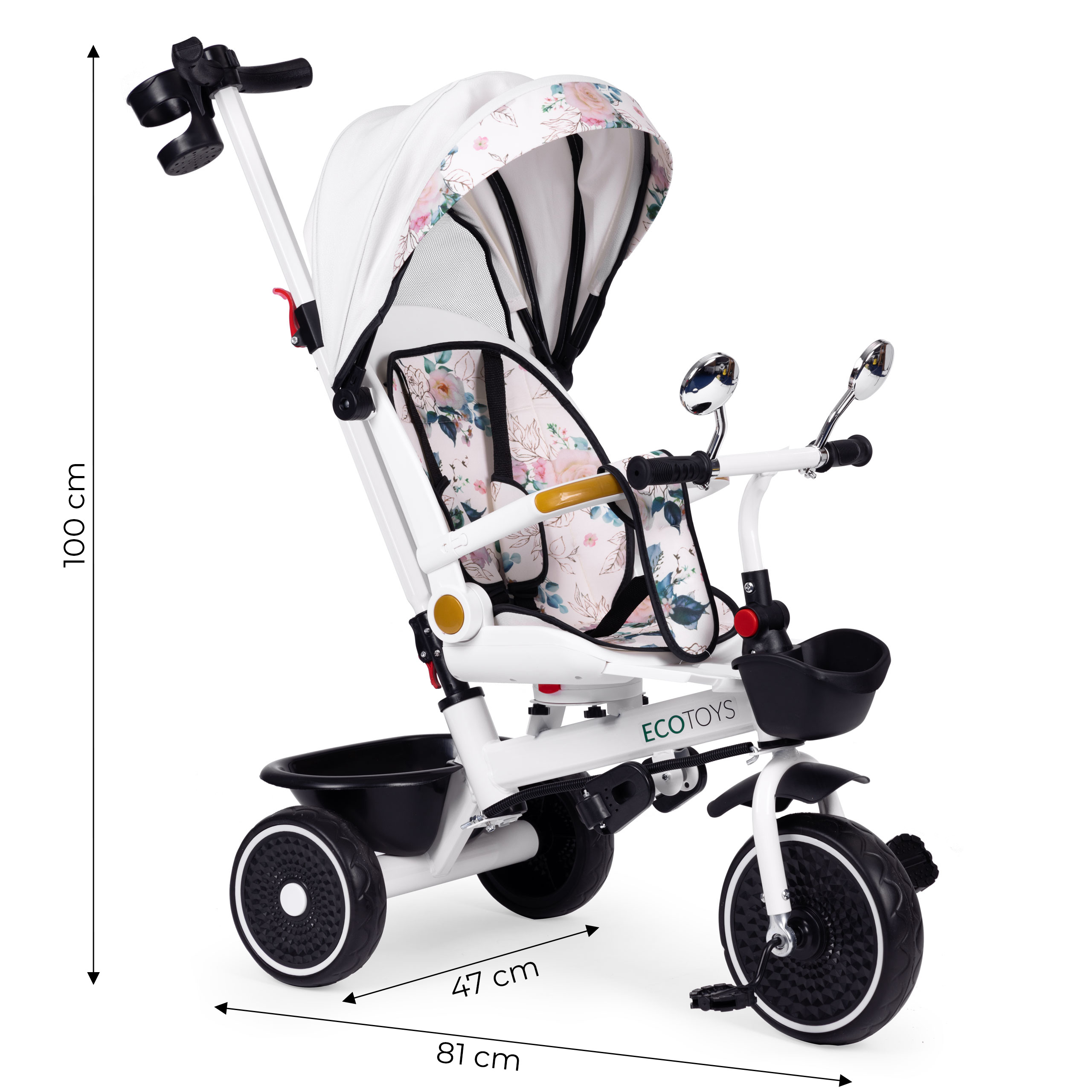 Vaikiškas triratukas su pasukama sėdyne ir stogeliu ecotoys