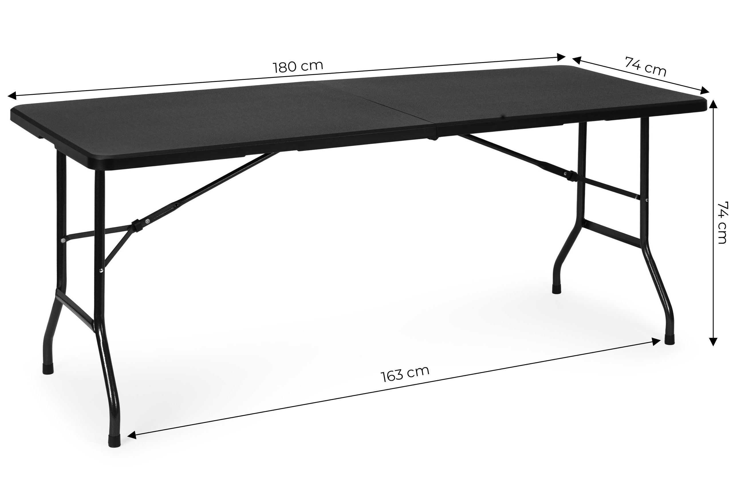 Sulankstomas stalas 180x74cm, juodas, modernhome