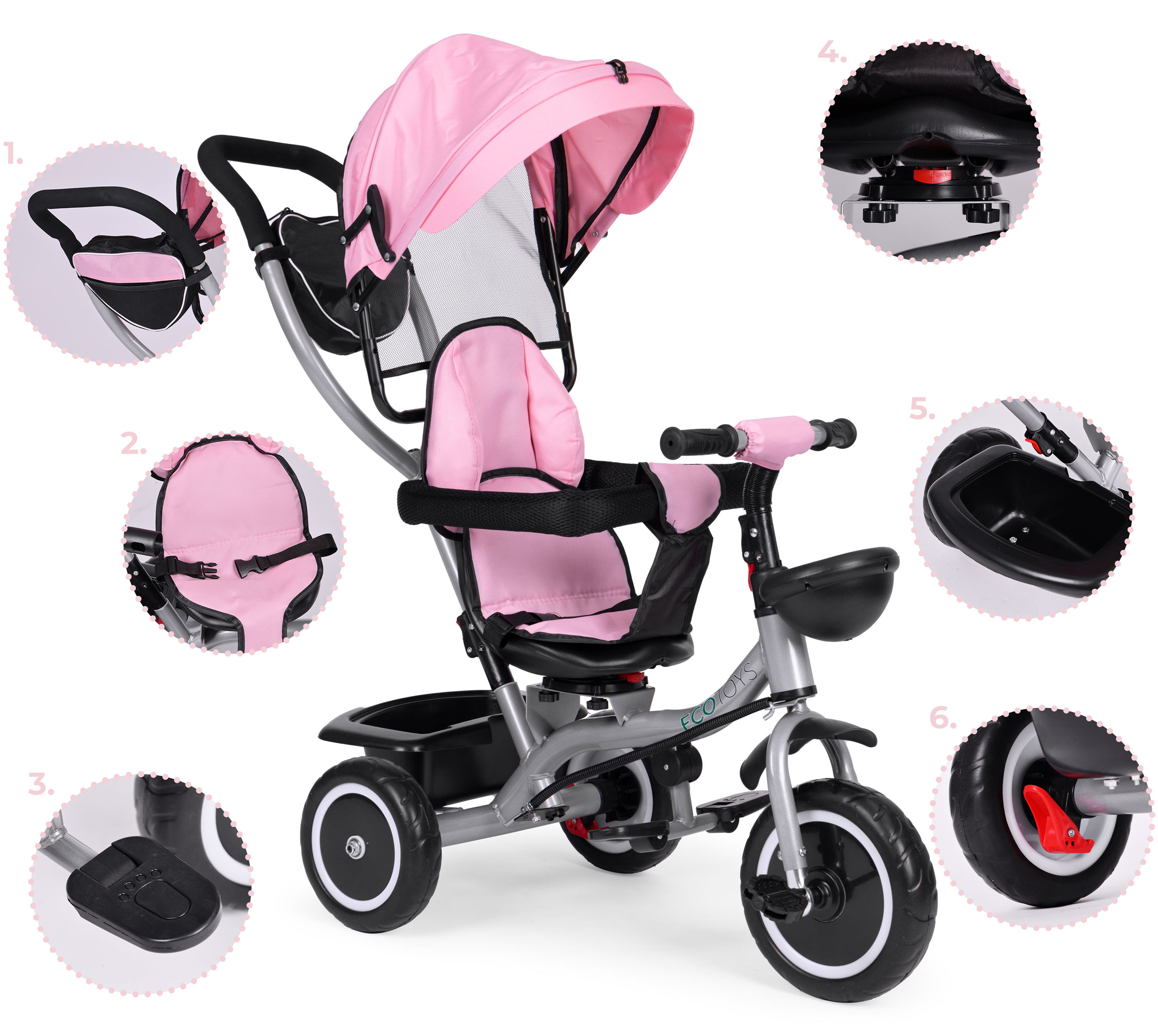 2-in-1 triratukas, rožinis, ecotoys