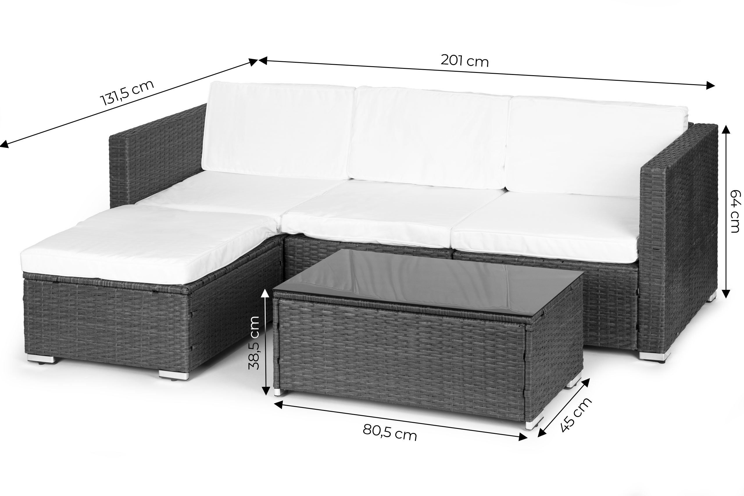 Pilkas modulinis technoratano sodo baldų komplektas su stalu