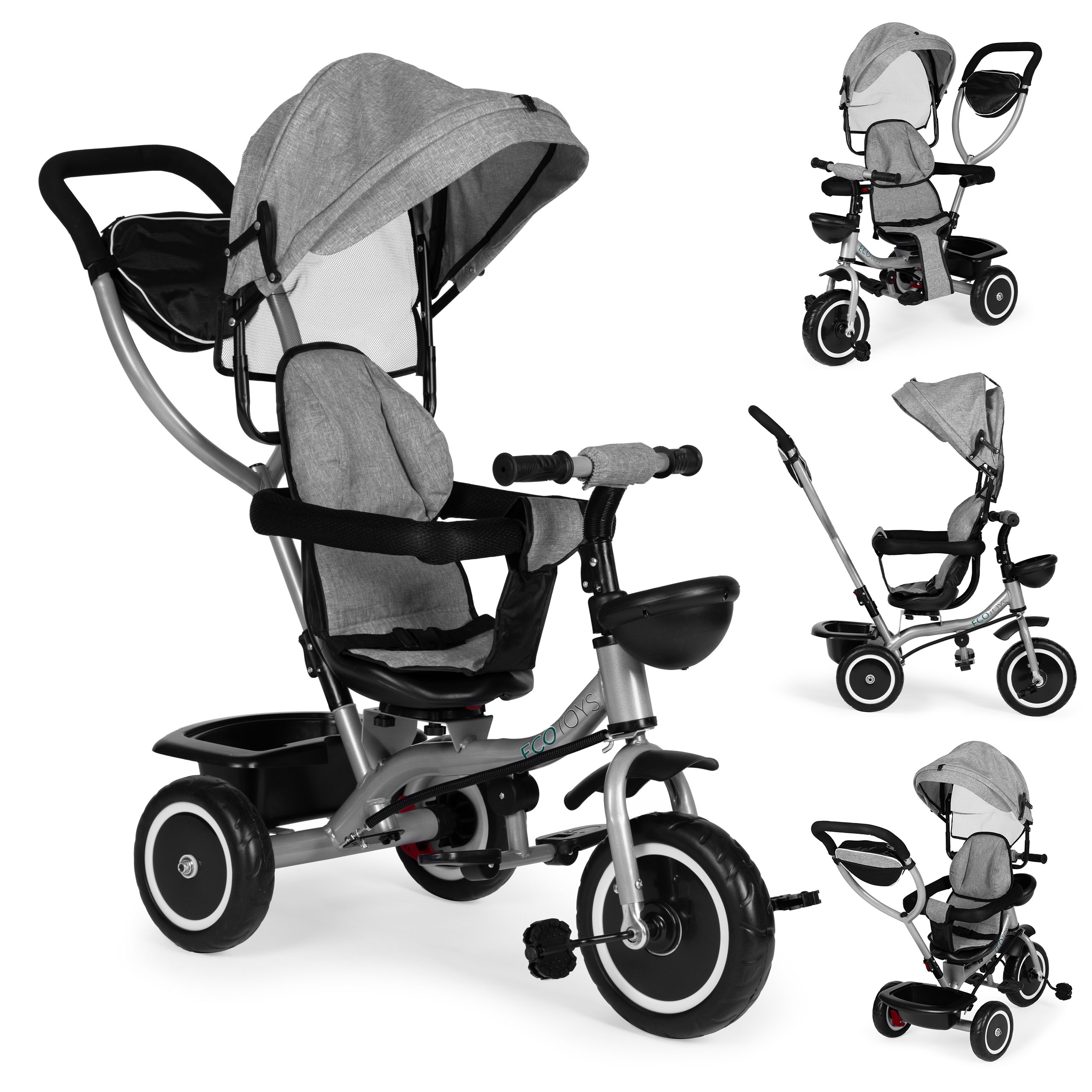 2-in-1 triratukas, pilkas, ecotoys