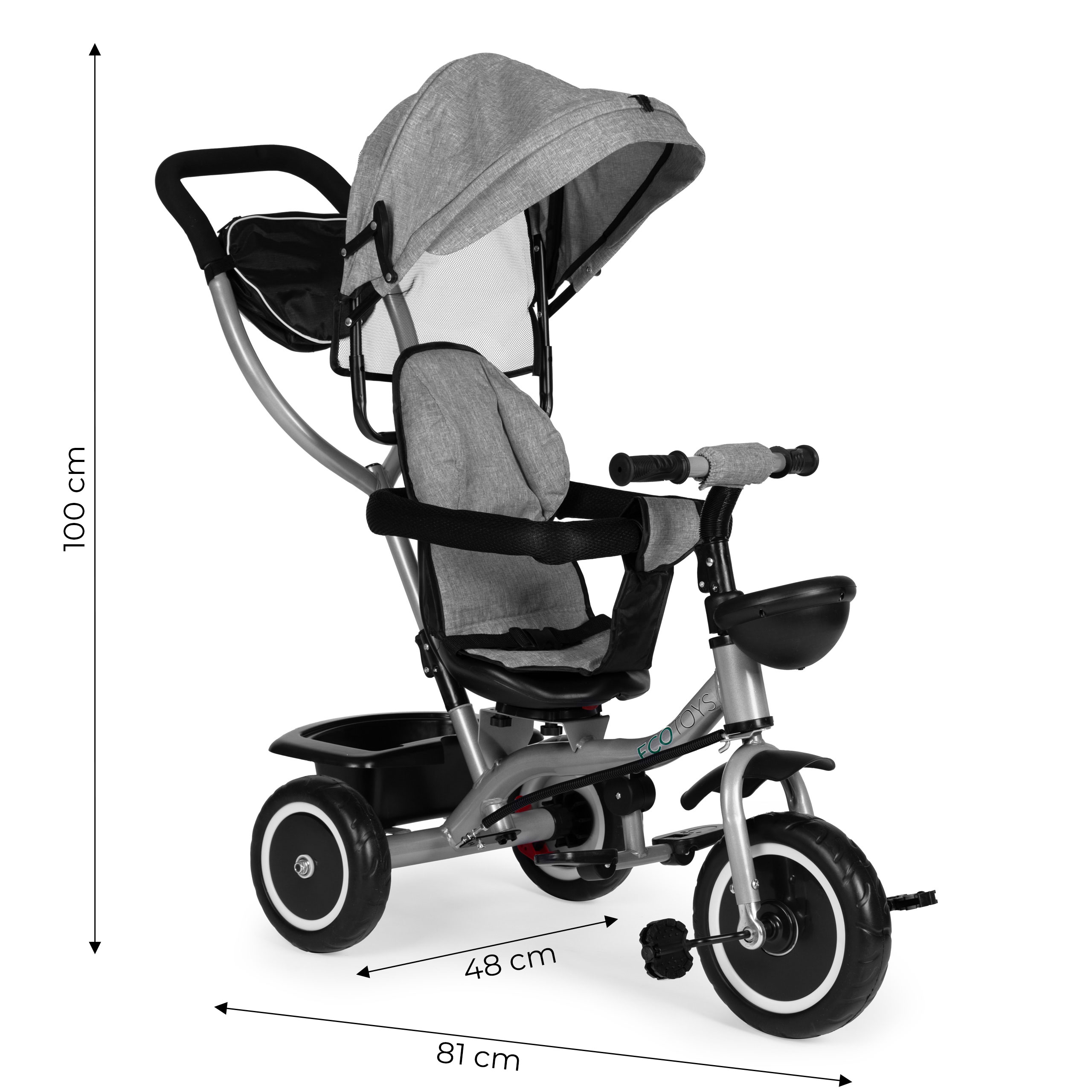 2-in-1 triratukas, pilkas, ecotoys