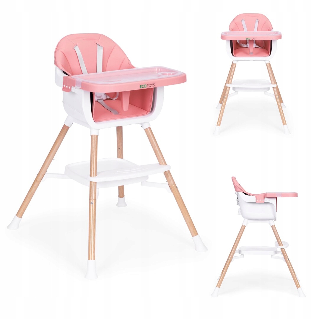 Ecotoys 2 viename maitinimo kėdutė kūdikiams, rožinė