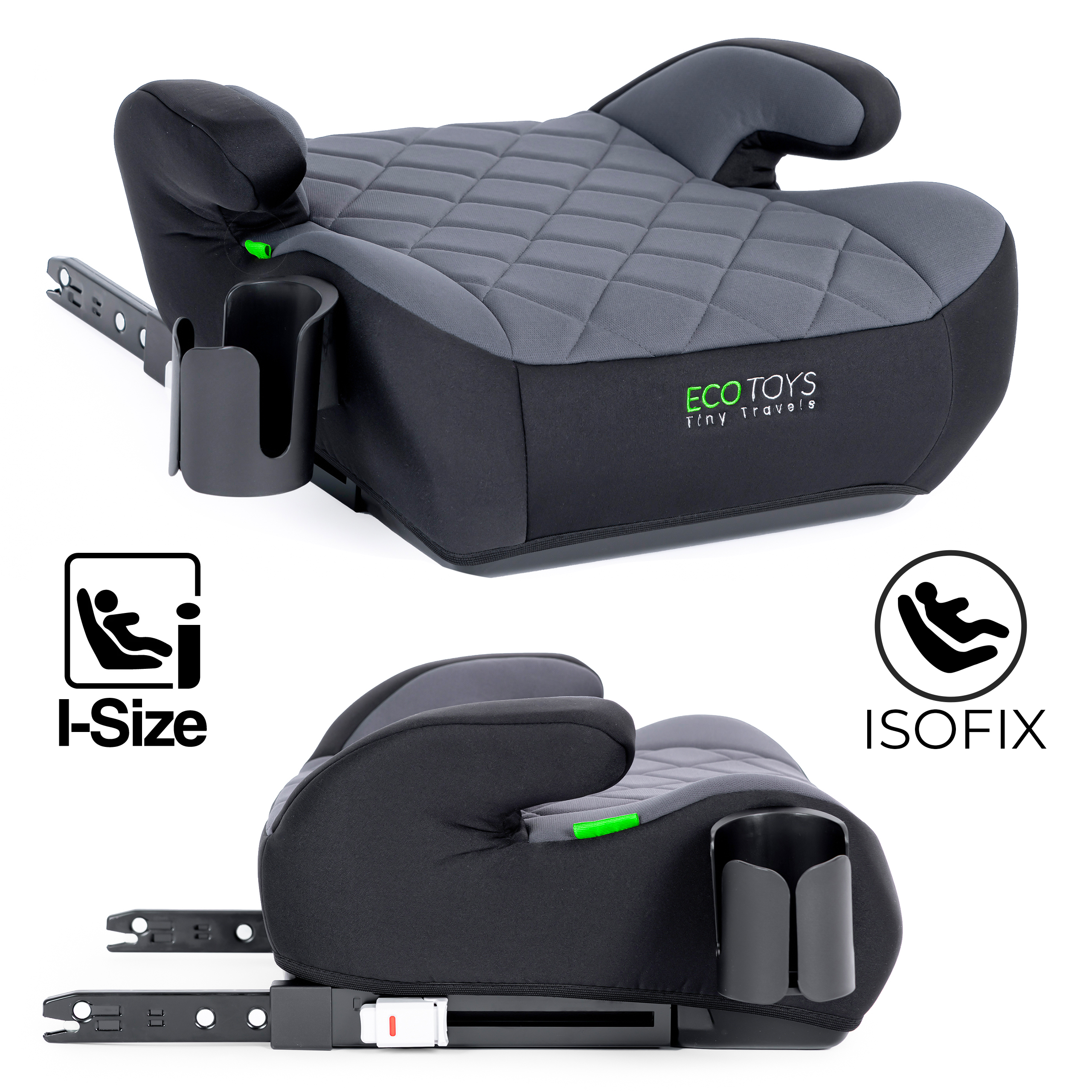 Automobilinė sėdynės paaukštinimo pagalvėlė ECOTOYS su ISOFIX sistema ir puodelio laikikliu, skirta vaikams nuo 125 iki 150 cm ūgio