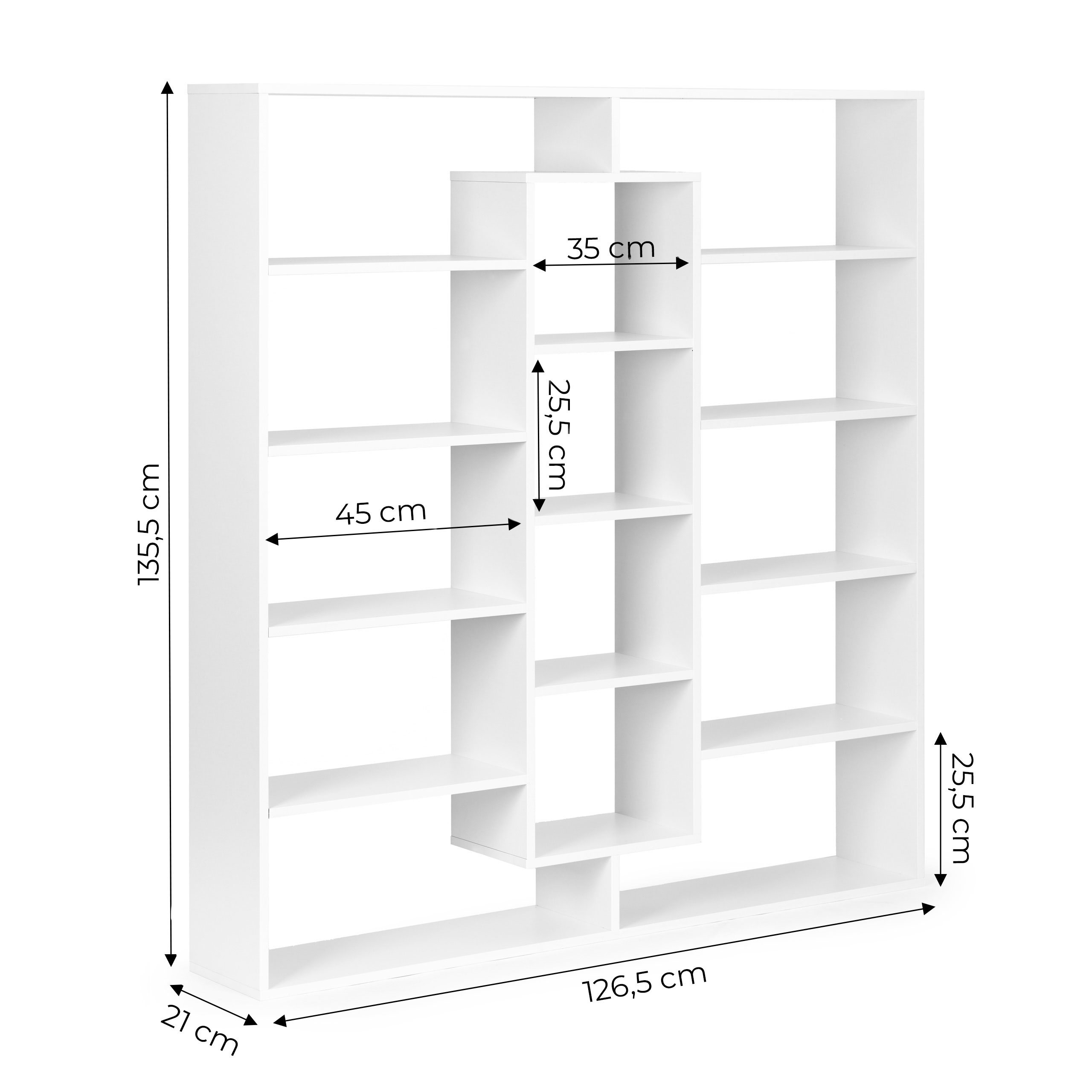 Lentyna modernhome su 14 lentynų, balta, 135.5x126.5x21 cm