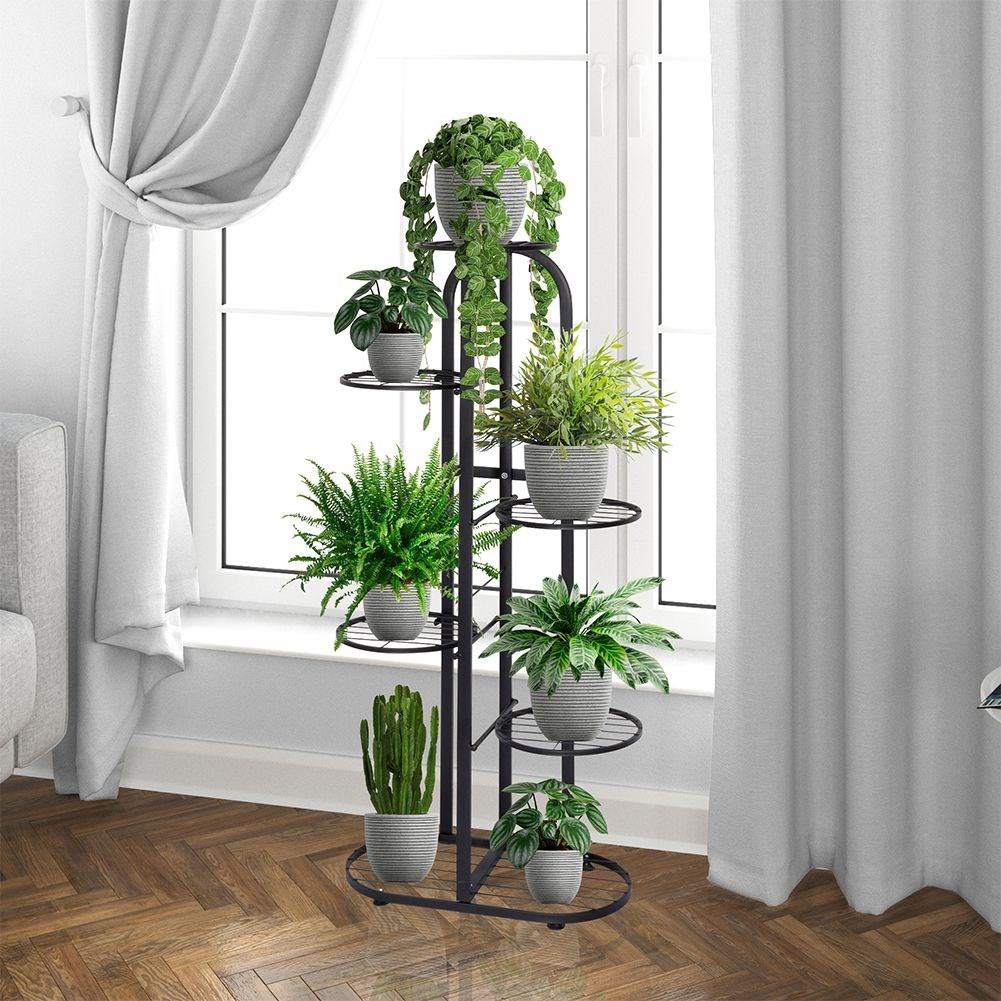Modernus metalinis 6 lygių juodos spalvos gėlių stovas
