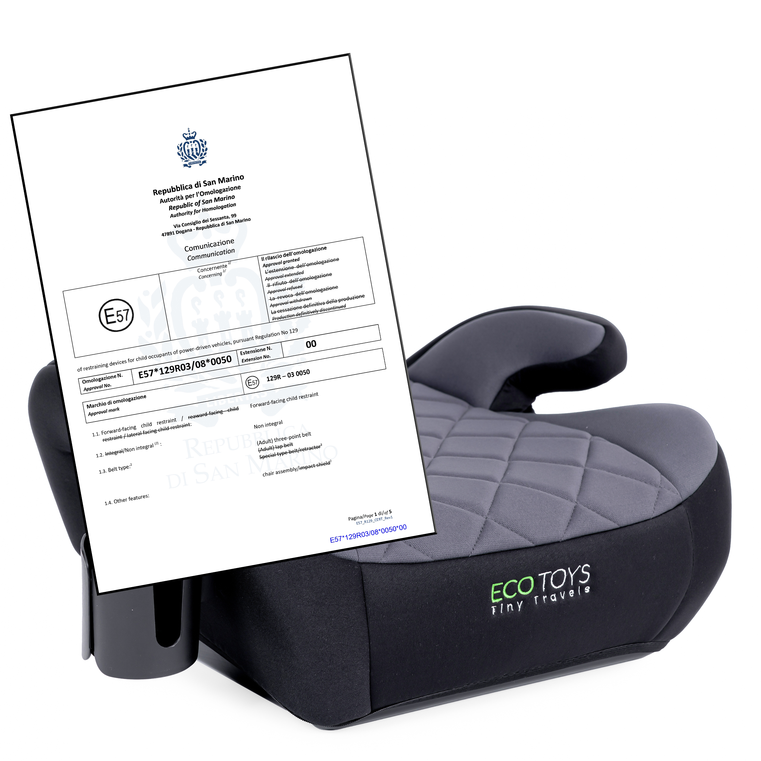 Automobilinė sėdynės paaukštinimo pagalvėlė ECOTOYS su puodelio laikikliu, skirta vaikams nuo 125 iki 150 cm ūgio