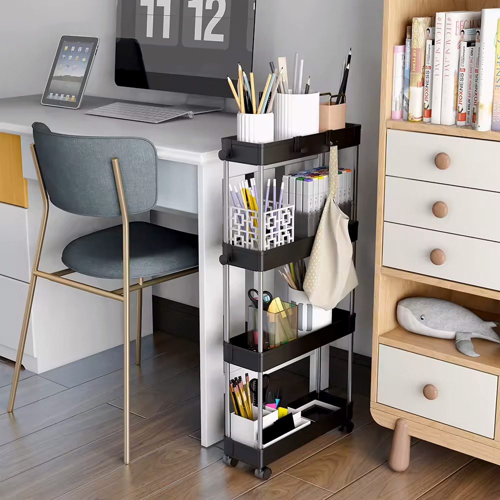 Modernhome plastikinė lentyna su ratukais, 4 aukštų, juodos spalvos ￼