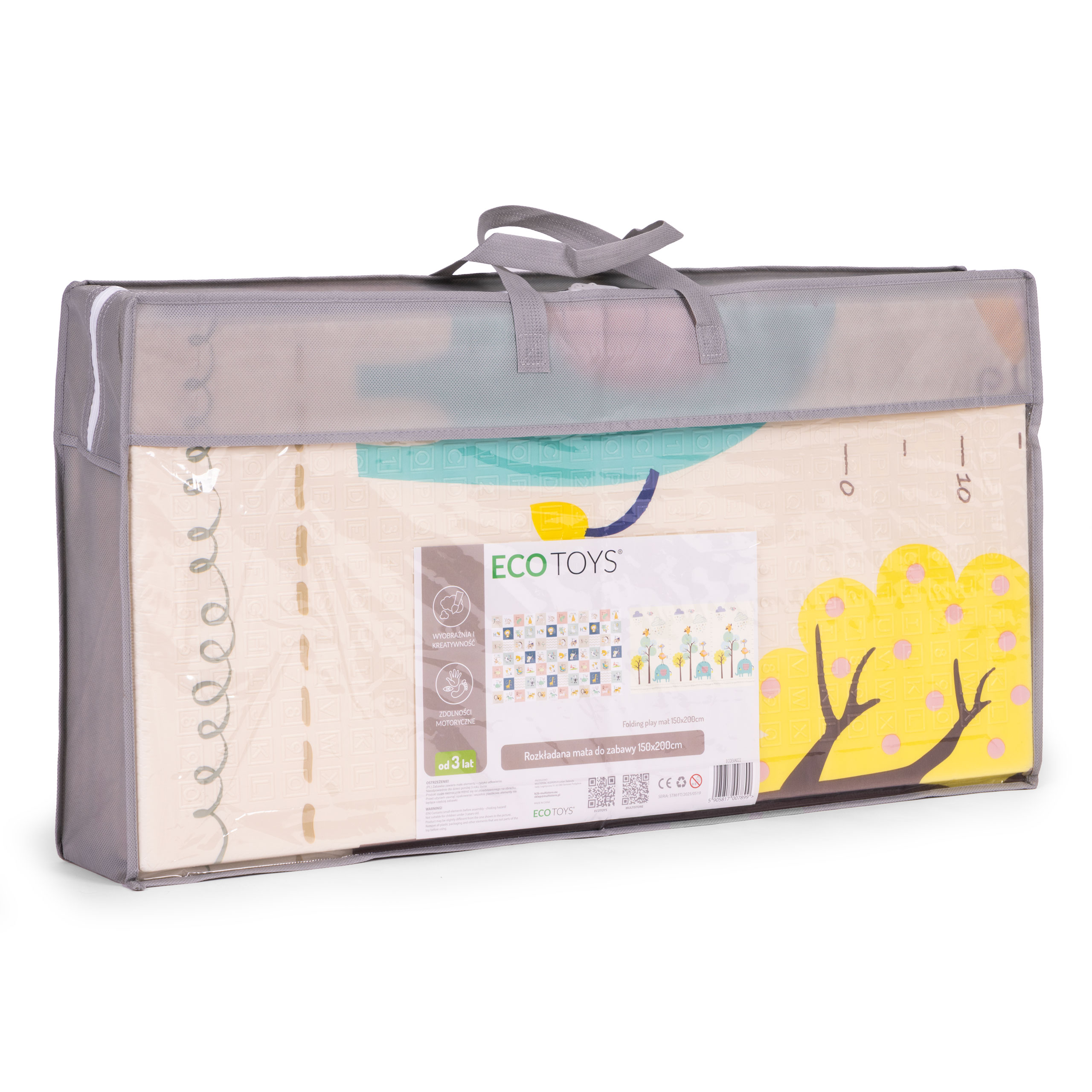 Vaikiškas edukacinis kilimėlis ecotoys 200x150 cm, dvipusis, sulankstomas