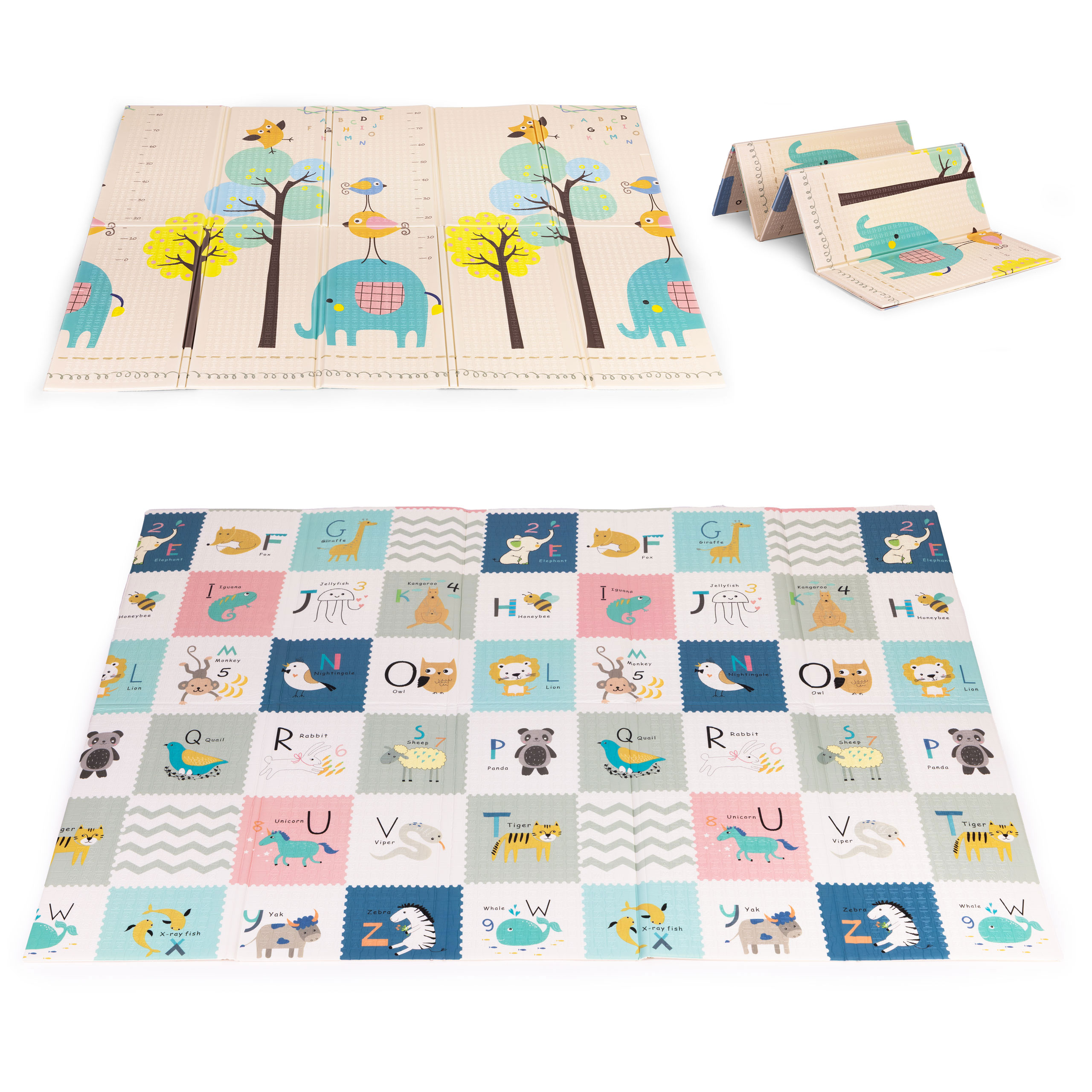 Vaikiškas edukacinis kilimėlis ecotoys 200x150 cm, dvipusis, sulankstomas