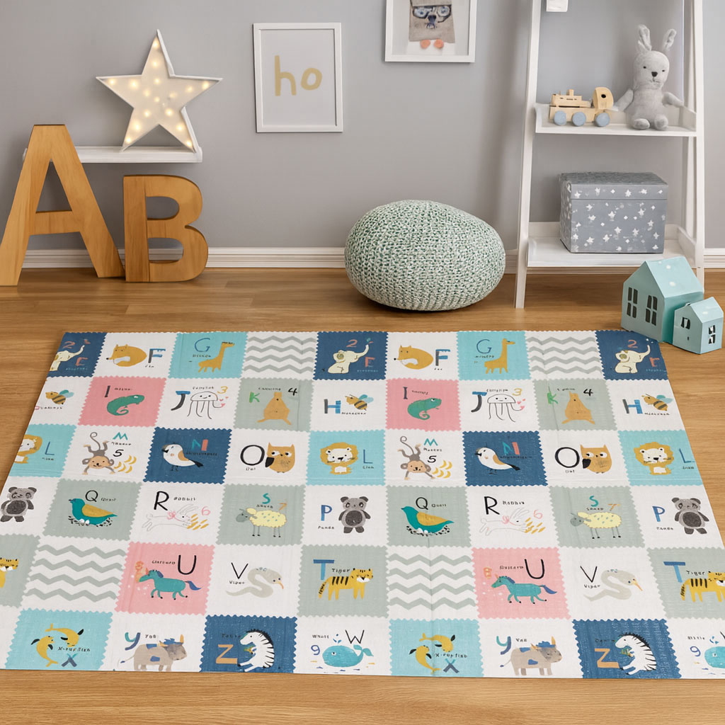 Vaikiškas edukacinis kilimėlis ecotoys 200x150 cm, dvipusis, sulankstomas