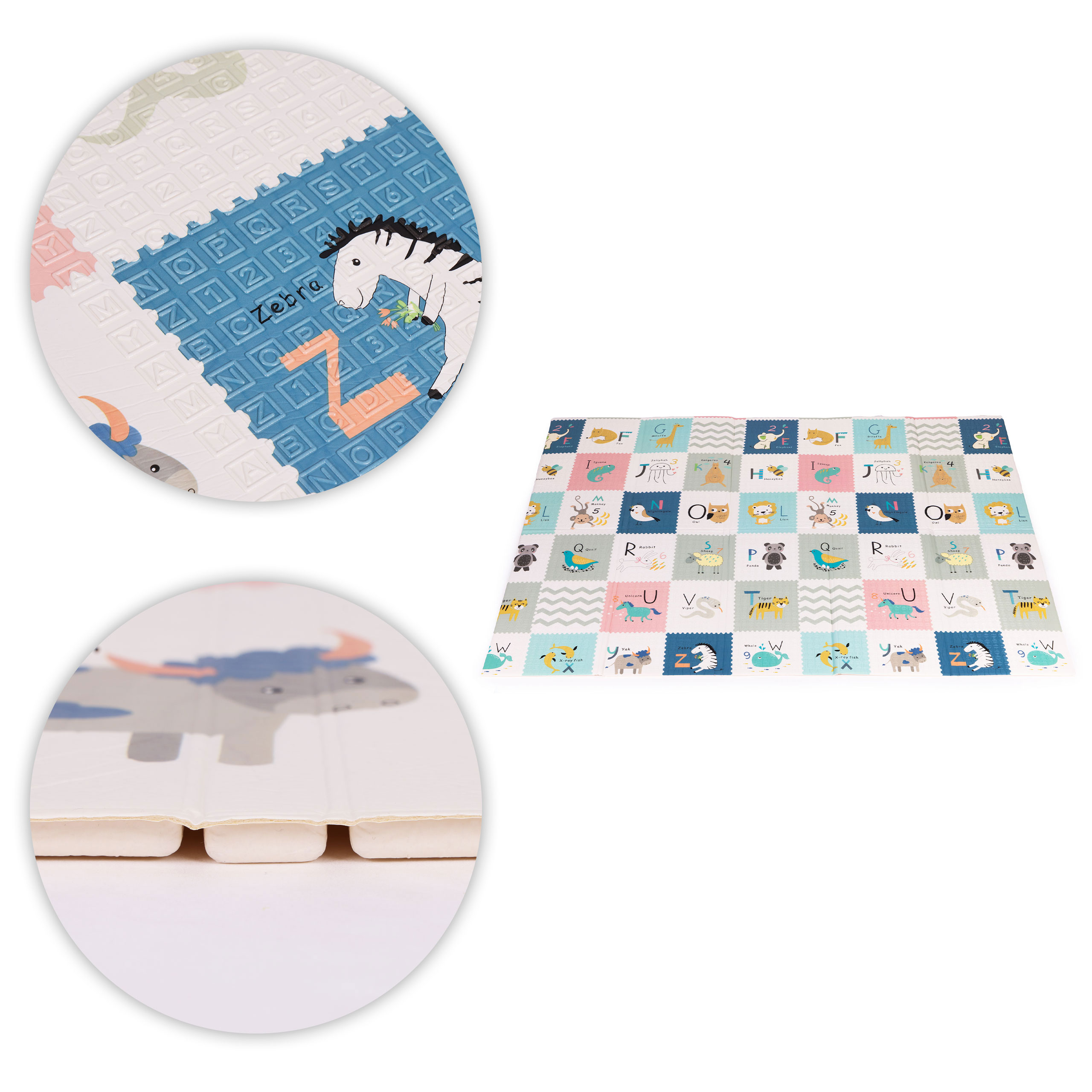 Vaikiškas edukacinis kilimėlis ecotoys 200x150 cm, dvipusis, sulankstomas