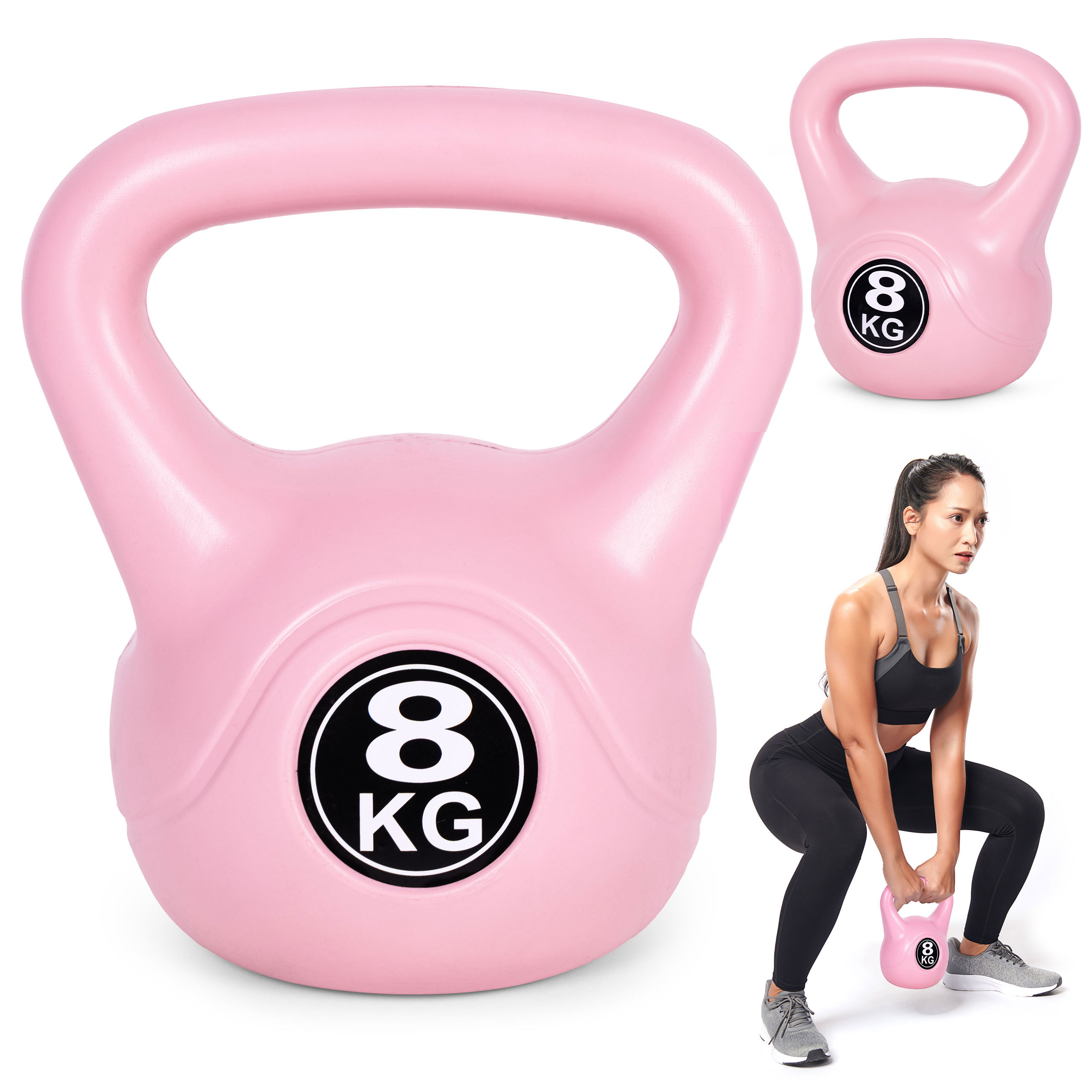 Kettlebell 8 kg, treniruoklis, hantelis, svarmuo, rožinis, ModernHome