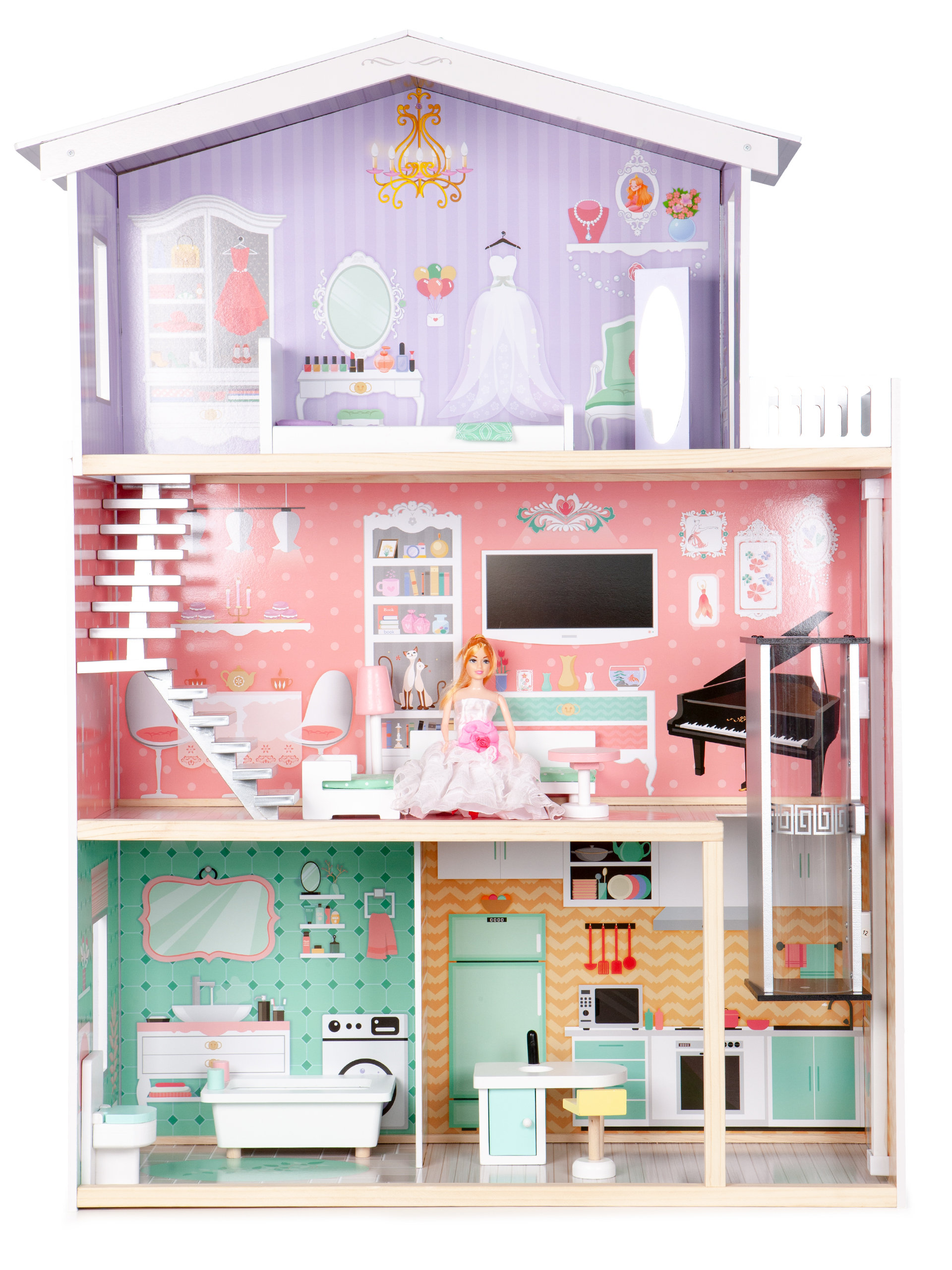 Didelis medinis lėlių namas - ecotoys