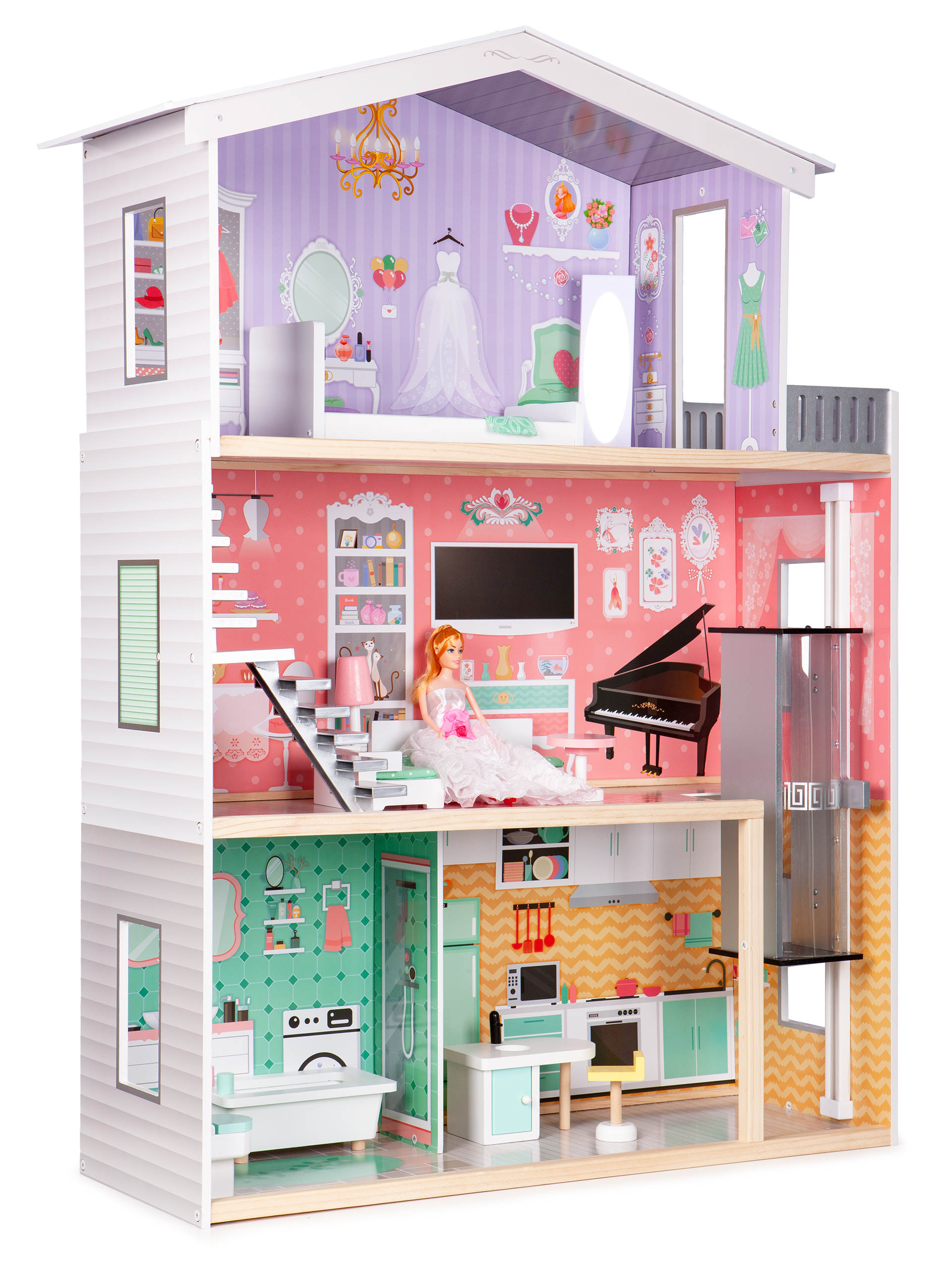 Didelis medinis lėlių namas - ecotoys