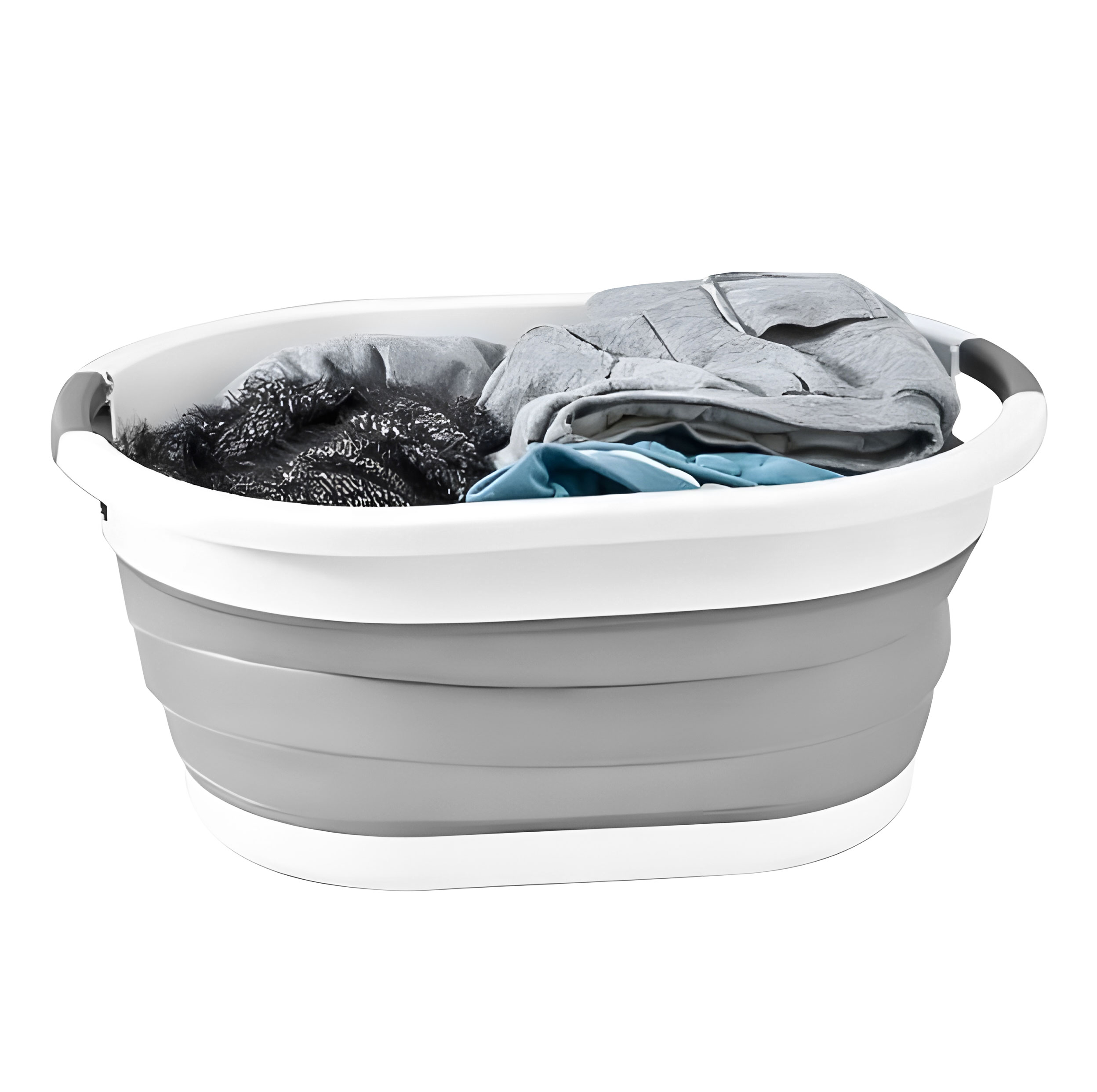 ModernHome sulankstomas silikoninis skalbinių krepšys, 20 L, baltos ir pilkos spalvos