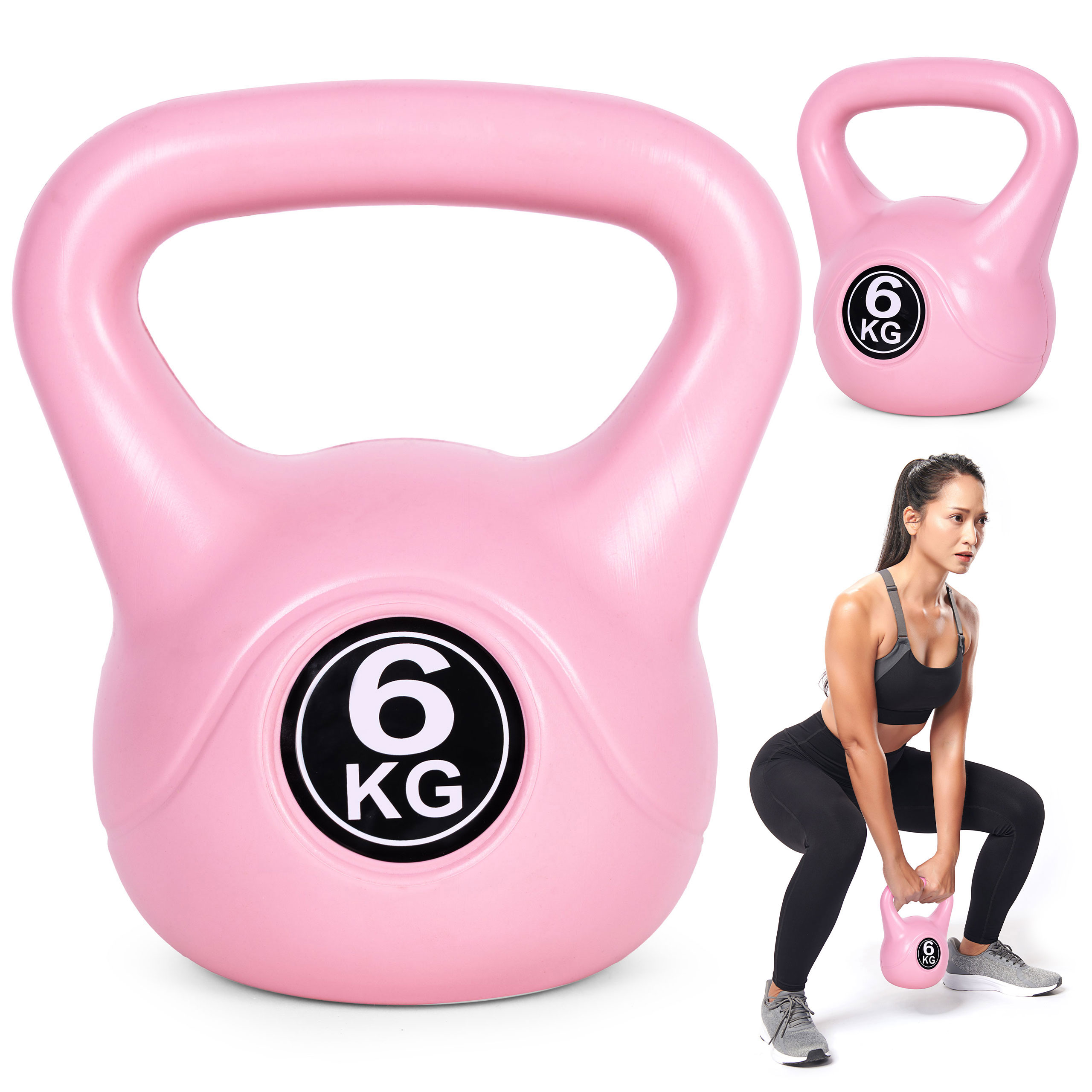 Kettlebell 6 kg, treniruoklis, hantelis, svarmuo, rožinis, ModernHome