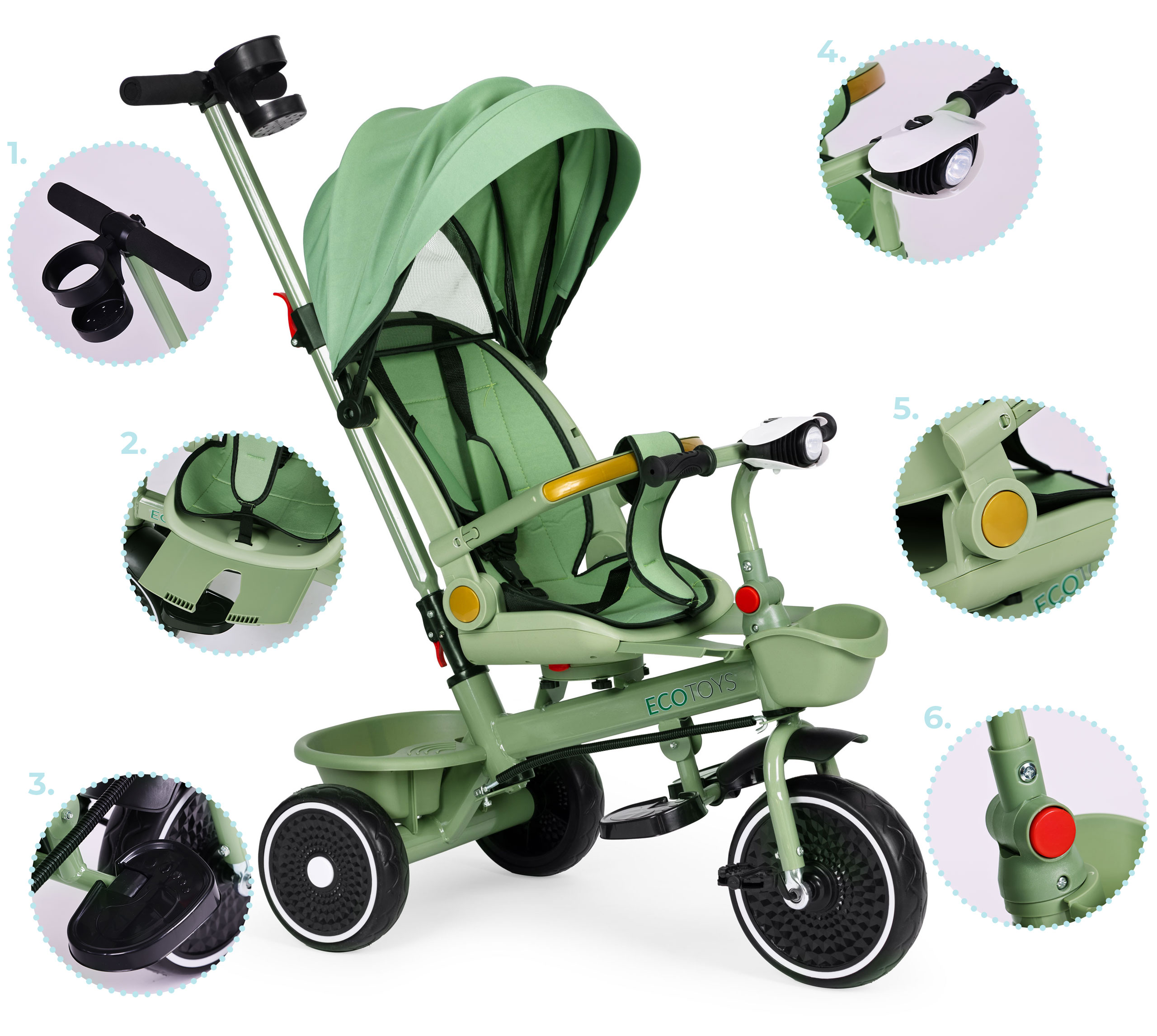 2-in-1 triratukas, žalias, ecotoys