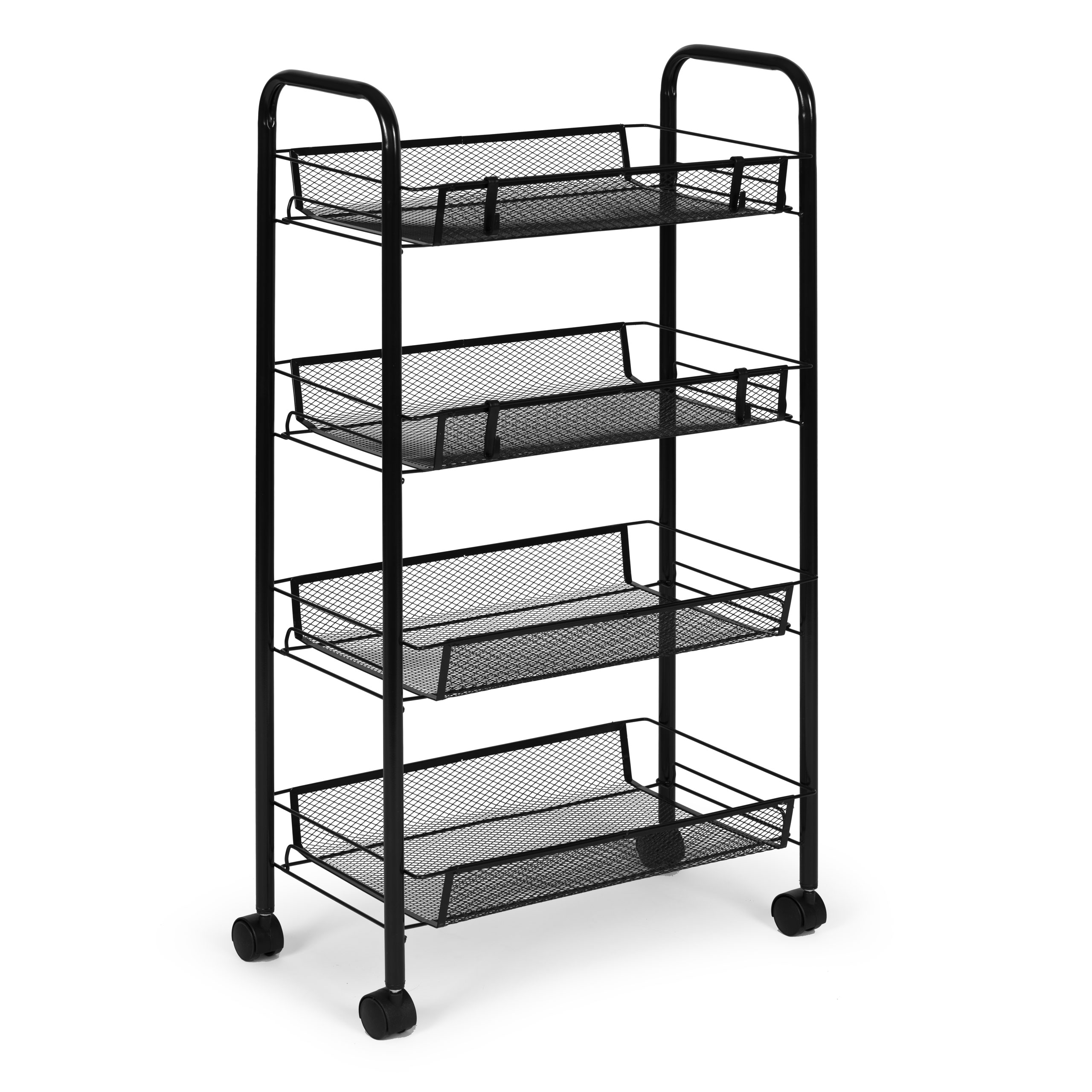 Modernhome metalinė mobilioji lentyna su 4 lygiais ir ratukais – juoda