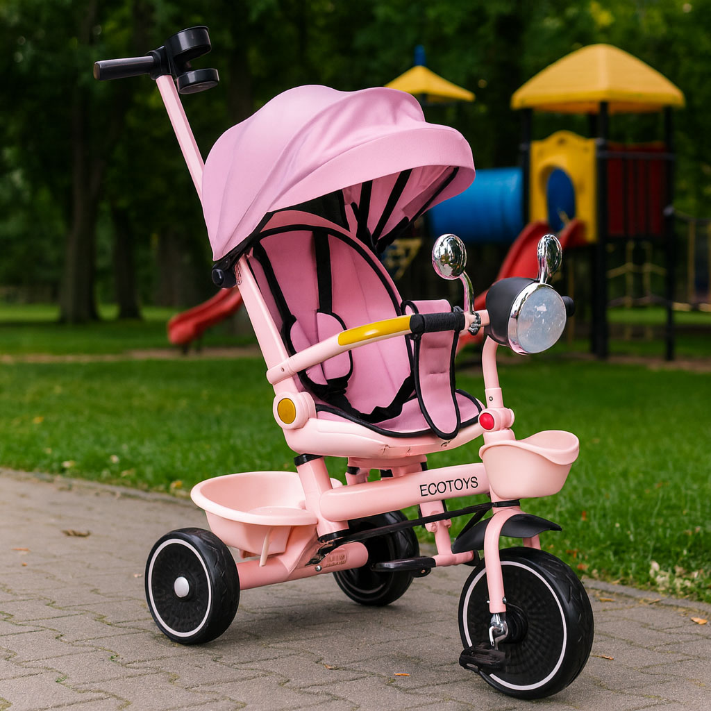 Triratukas vaikams ecotoys su pasukama sėdyne