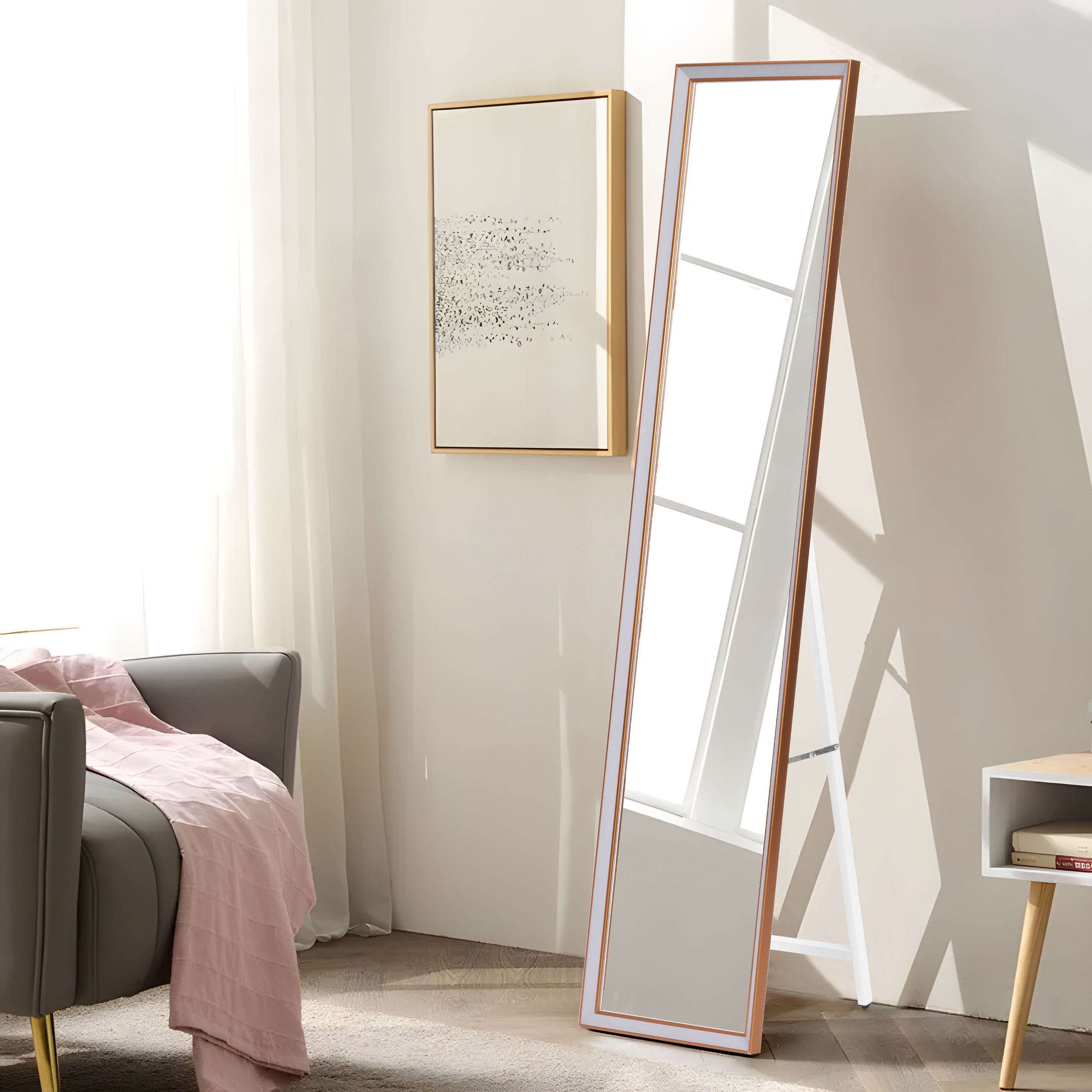 Didelis stovimas veidrodis su dekoratyviniu aliuminio rėmu, modernhome