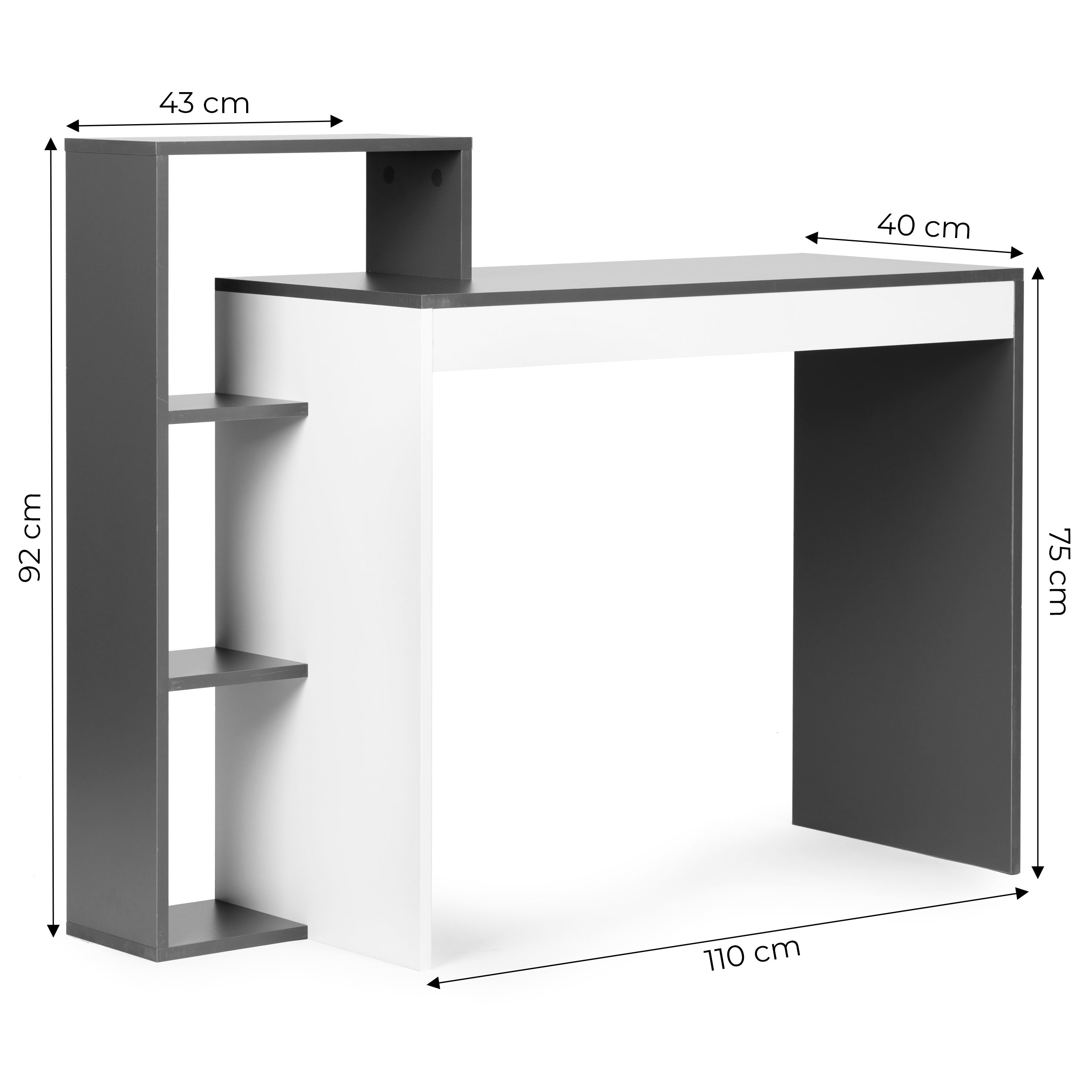 Rašomasis stalas modernhome, 110x40x75 cm, baltas/pilkas