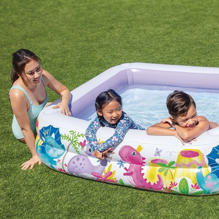 Pripučiamas vaikų baseinas su stogeliu intex 57470-dino, violetinis