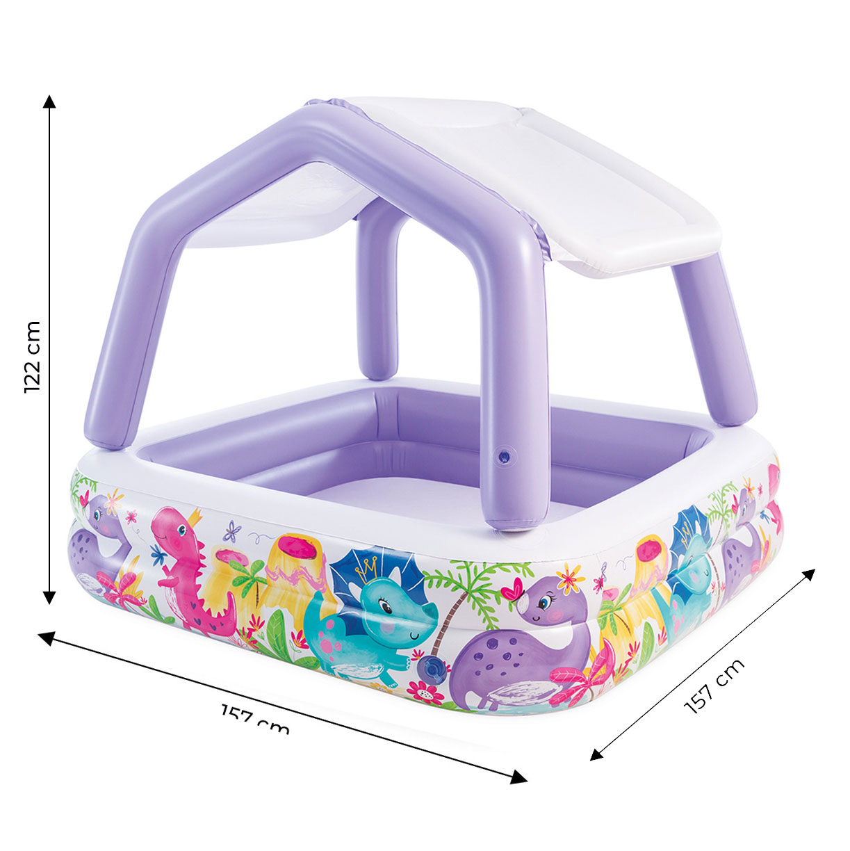 Pripučiamas vaikų baseinas su stogeliu intex 57470-dino, violetinis
