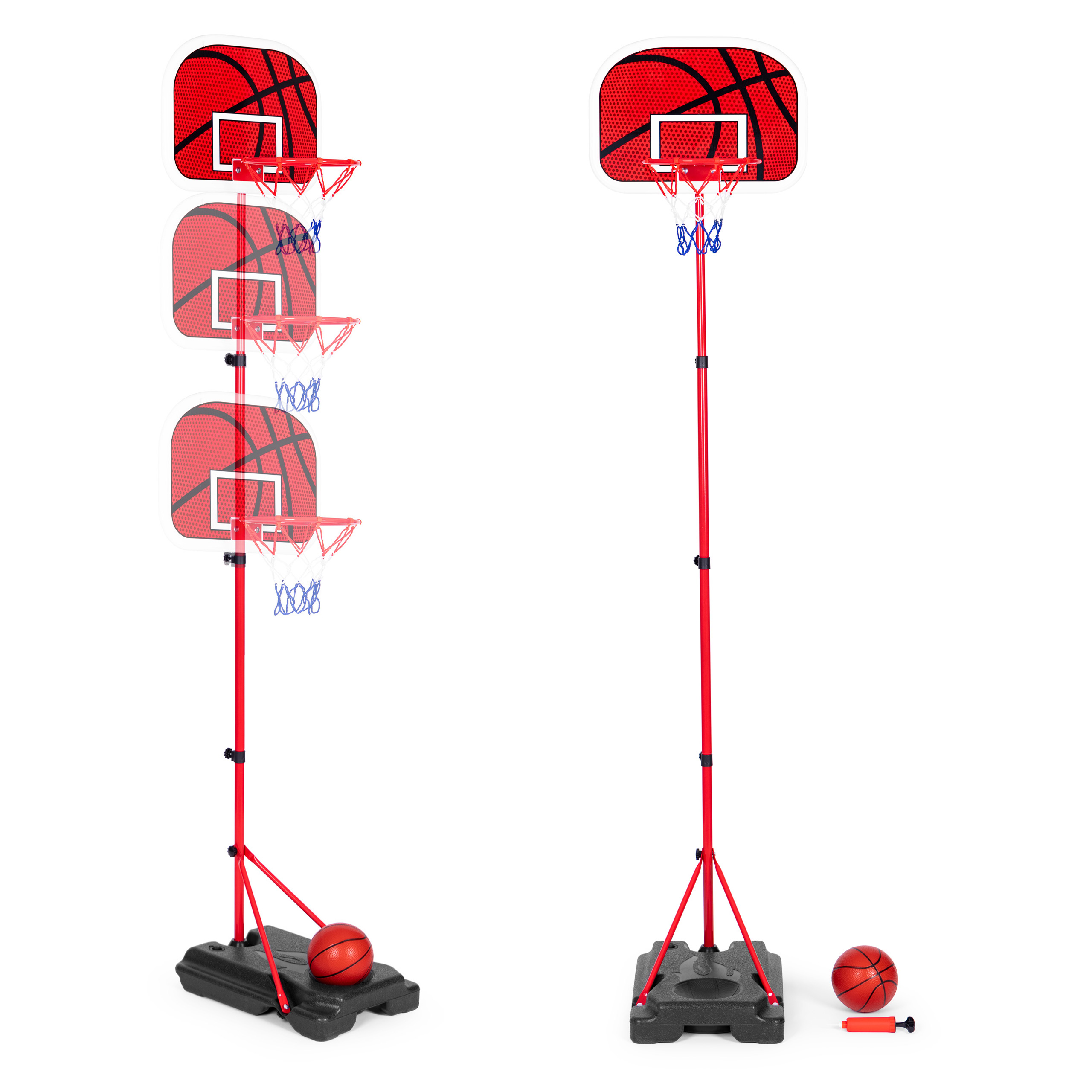 Children's basketball hoop, adjustable height, ball pump