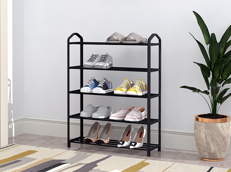 Modernhome metalinė batų lentyna su 5 lentynomis, juoda