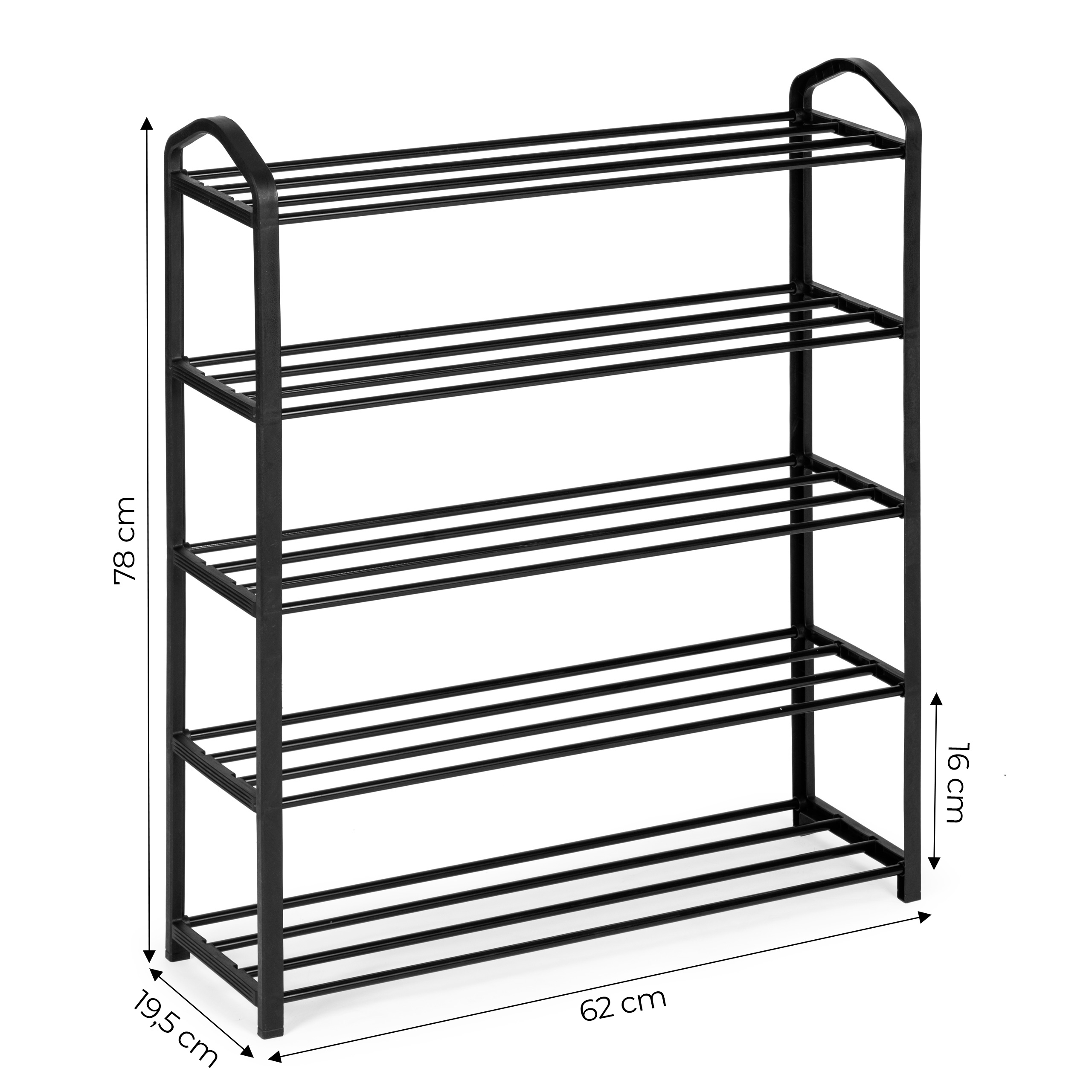 Modernhome metalinė batų lentyna su 5 lentynomis, juoda