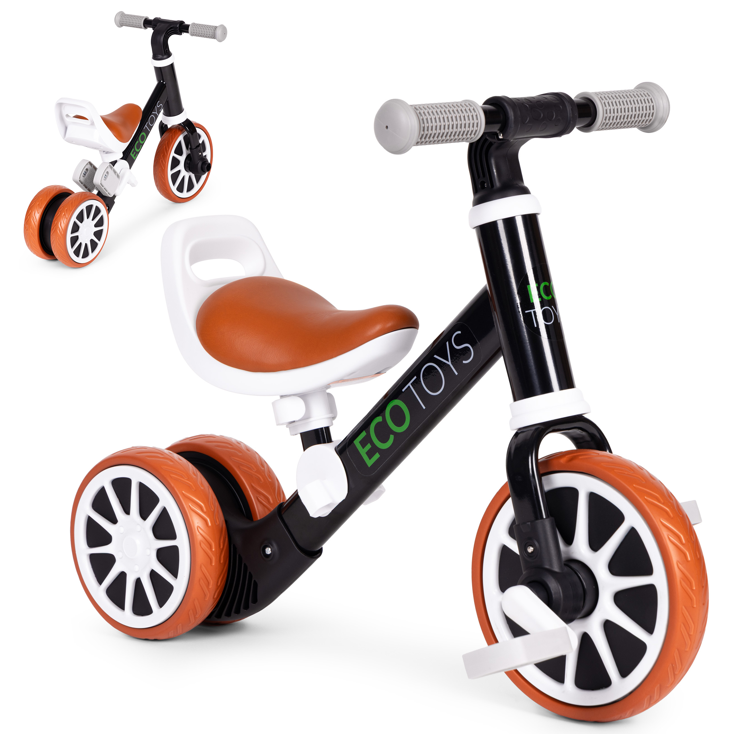 2in1 dviratis su pedalais ir bėgimo funkcija, juodas – ECOTOYS