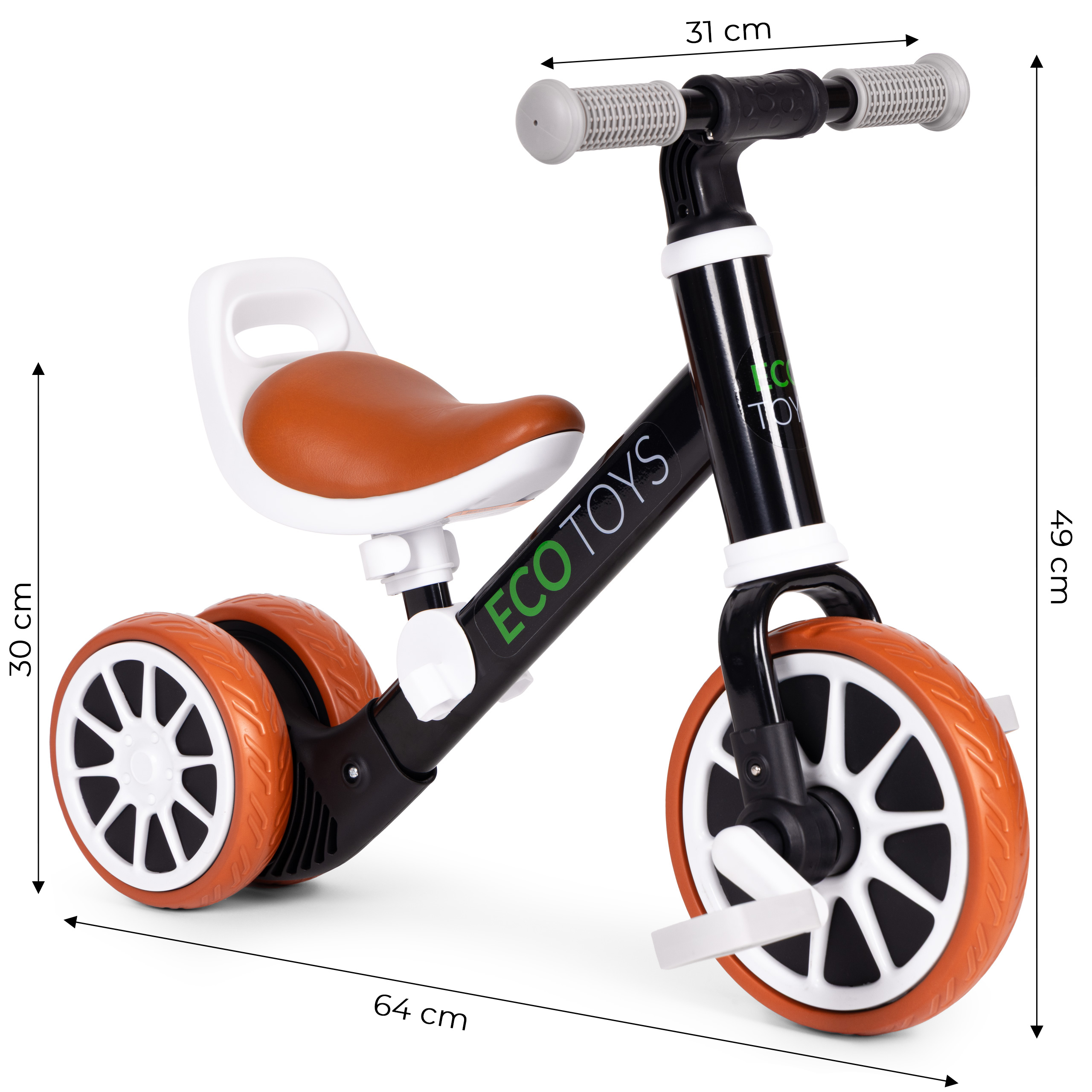 2in1 dviratis su pedalais ir bėgimo funkcija, juodas – ECOTOYS