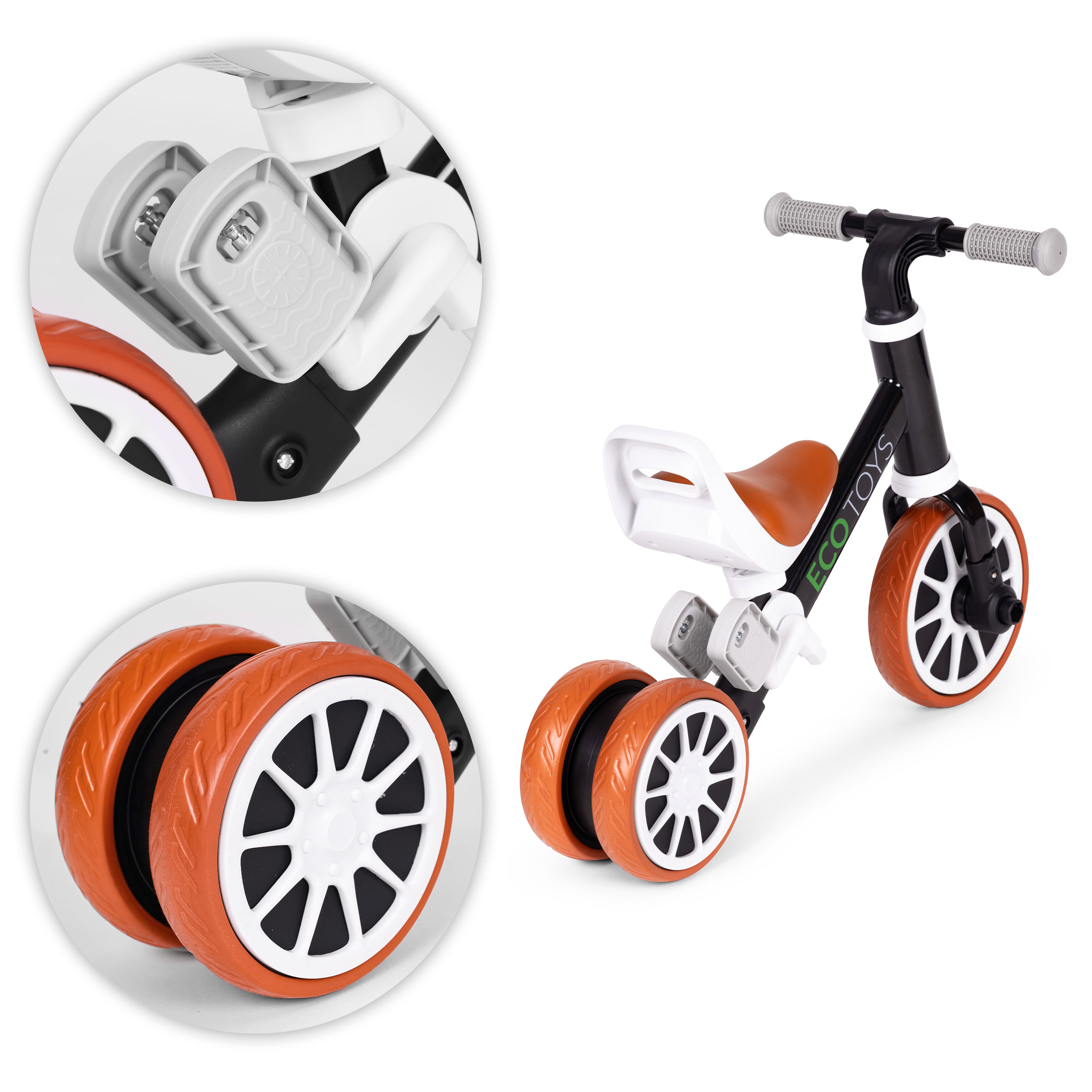 2in1 dviratis su pedalais ir bėgimo funkcija, juodas – ECOTOYS