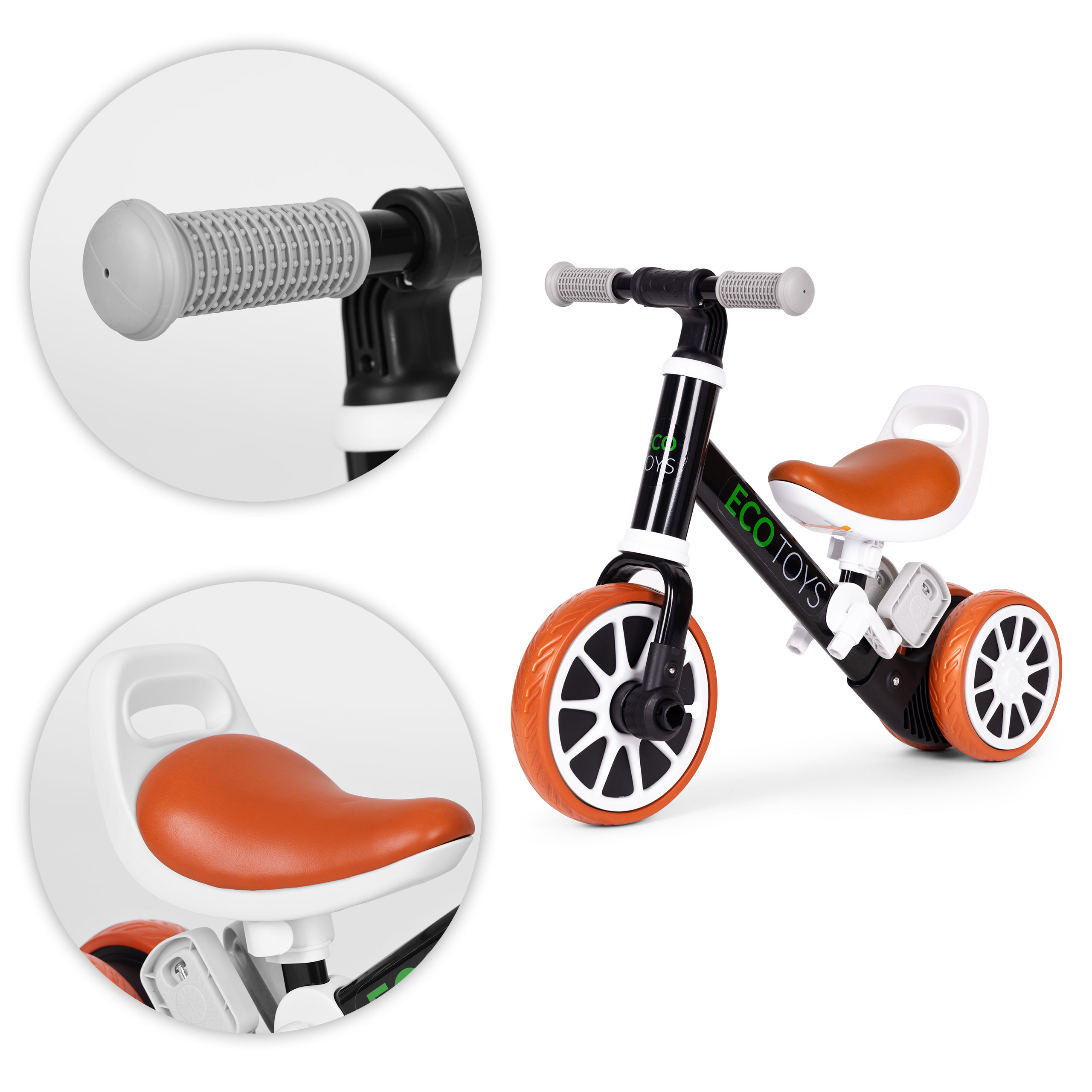 2in1 dviratis su pedalais ir bėgimo funkcija, juodas – ECOTOYS