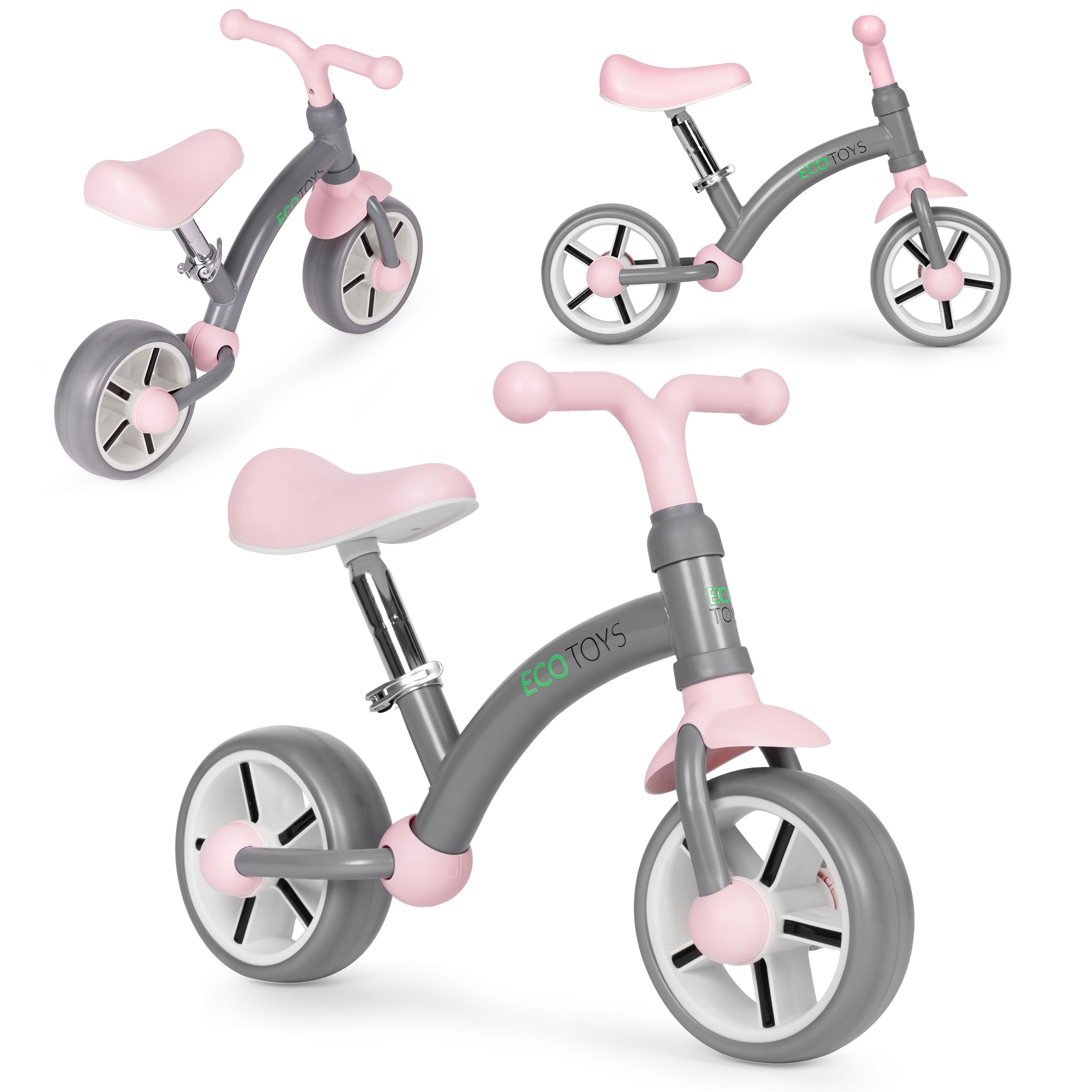 ECOTOYS balansinis dviratukas vaikams su EVA ratukais ir reguliuojama sėdyne, pilkas