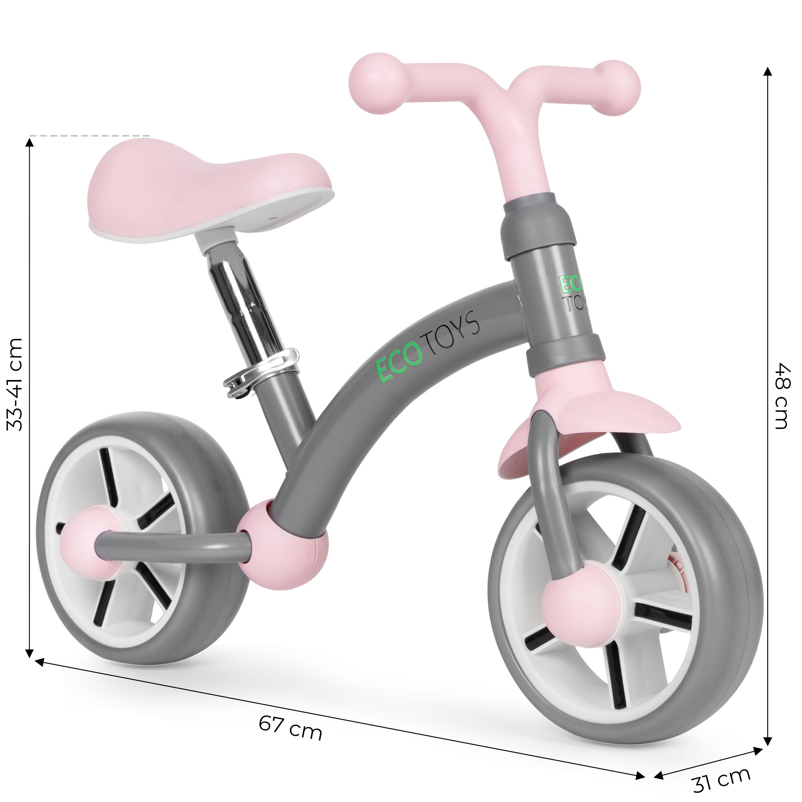 ECOTOYS balansinis dviratukas vaikams su EVA ratukais ir reguliuojama sėdyne, pilkas