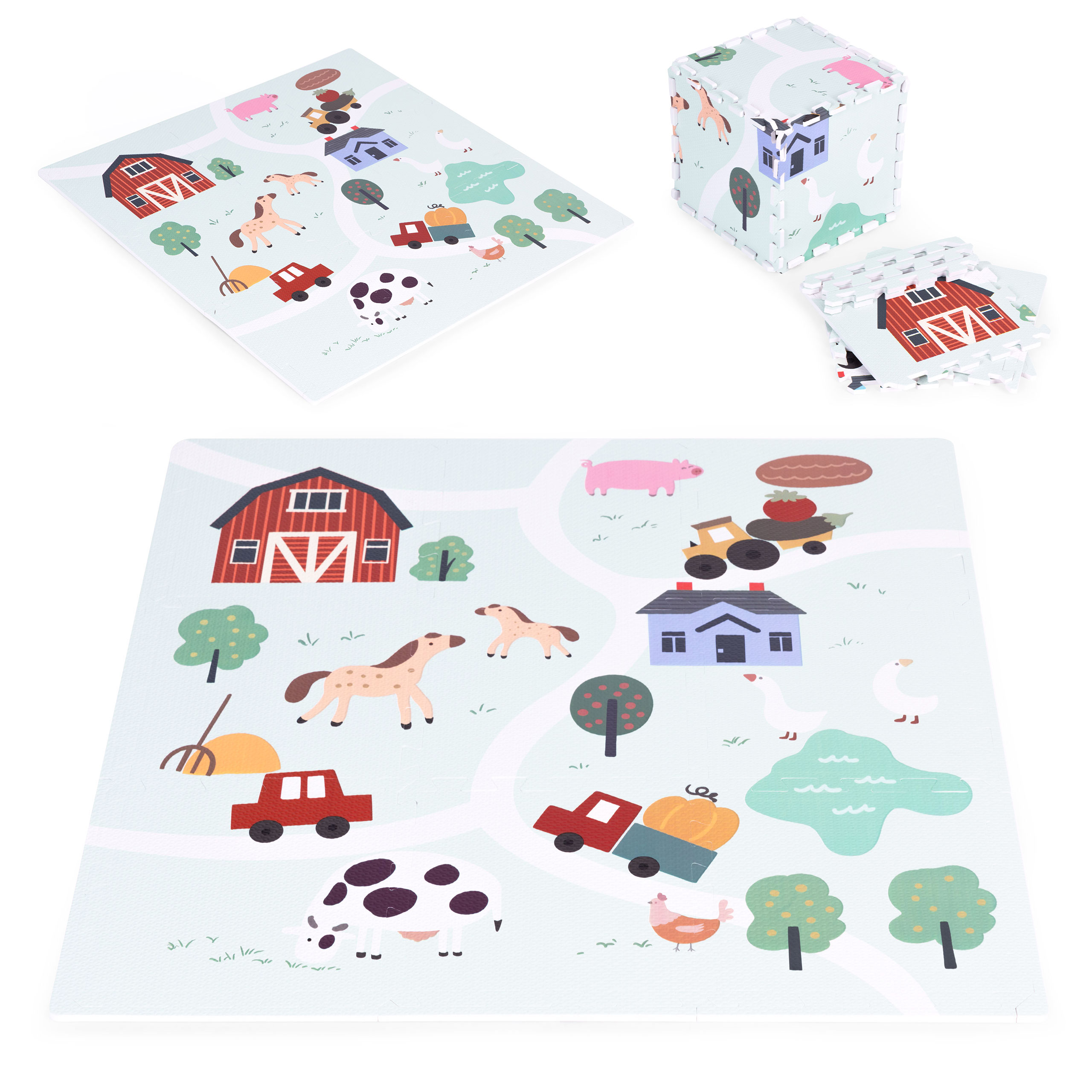 Didelė EVA putplasčio dėlionė vaikams „Ferma“ (90,5 x 90,5 cm, 21 dalis) – ECOTOYS