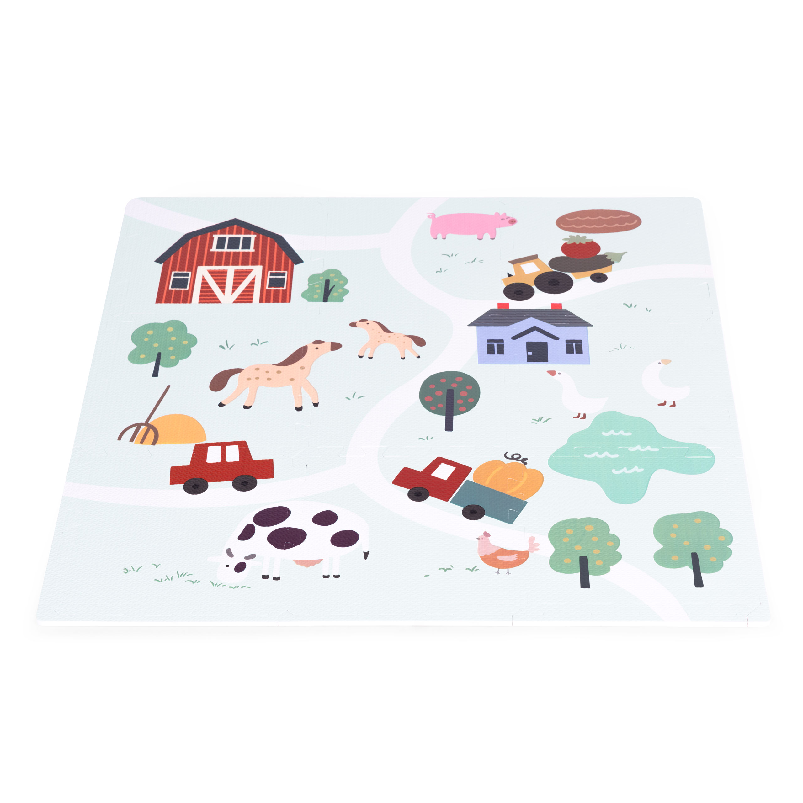 Didelė EVA putplasčio dėlionė vaikams „Ferma“ (90,5 x 90,5 cm, 21 dalis) – ECOTOYS