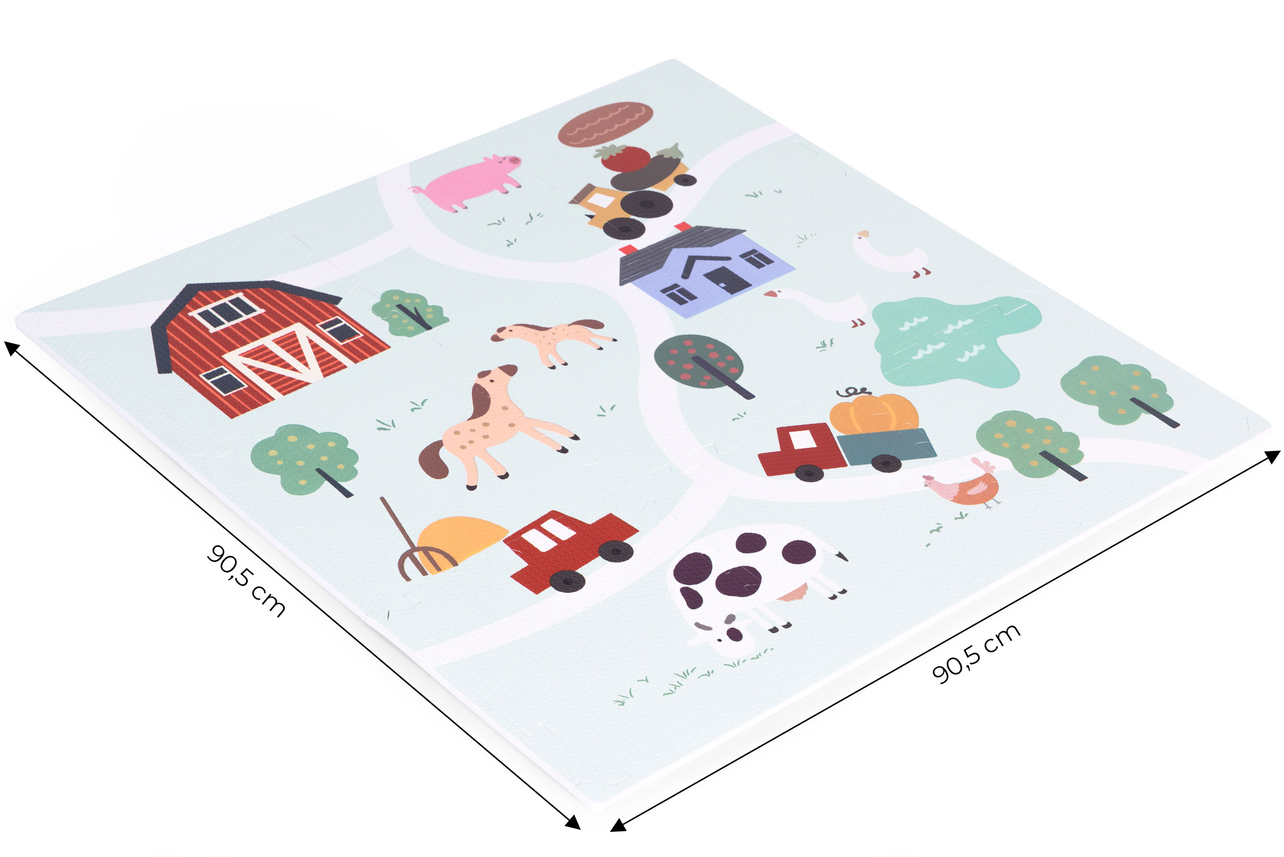 Didelė EVA putplasčio dėlionė vaikams „Ferma“ (90,5 x 90,5 cm, 21 dalis) – ECOTOYS