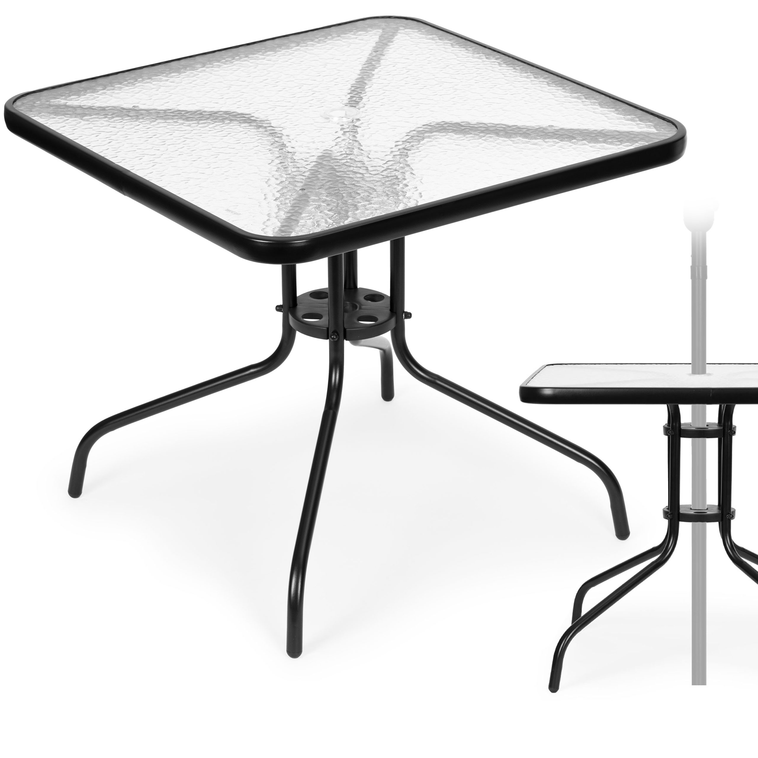 Stiklinis lauko stalas 80x80 cm, su skyle skėčiui, multigarden
