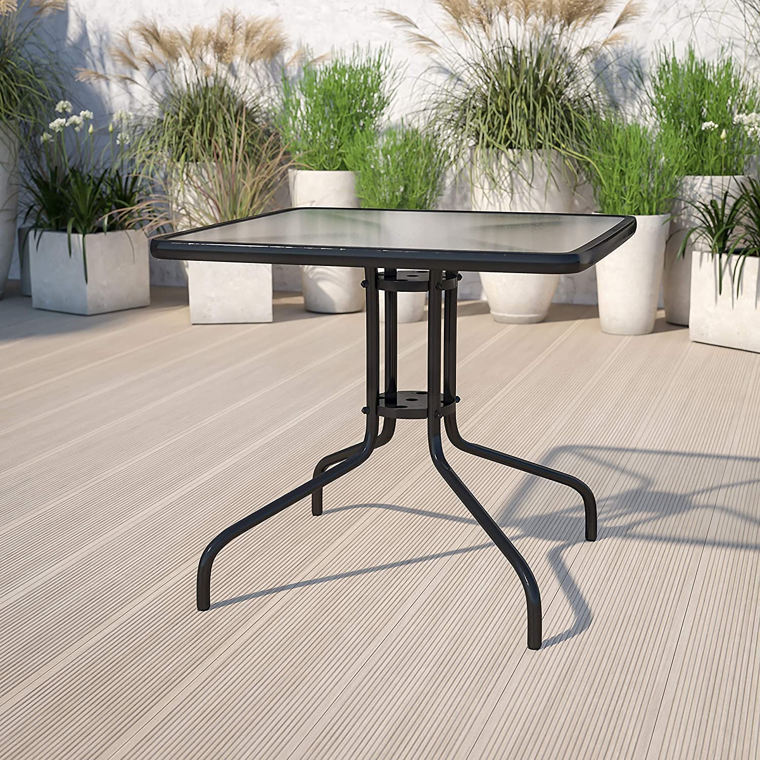 Stiklinis lauko stalas 80x80 cm, su skyle skėčiui, multigarden