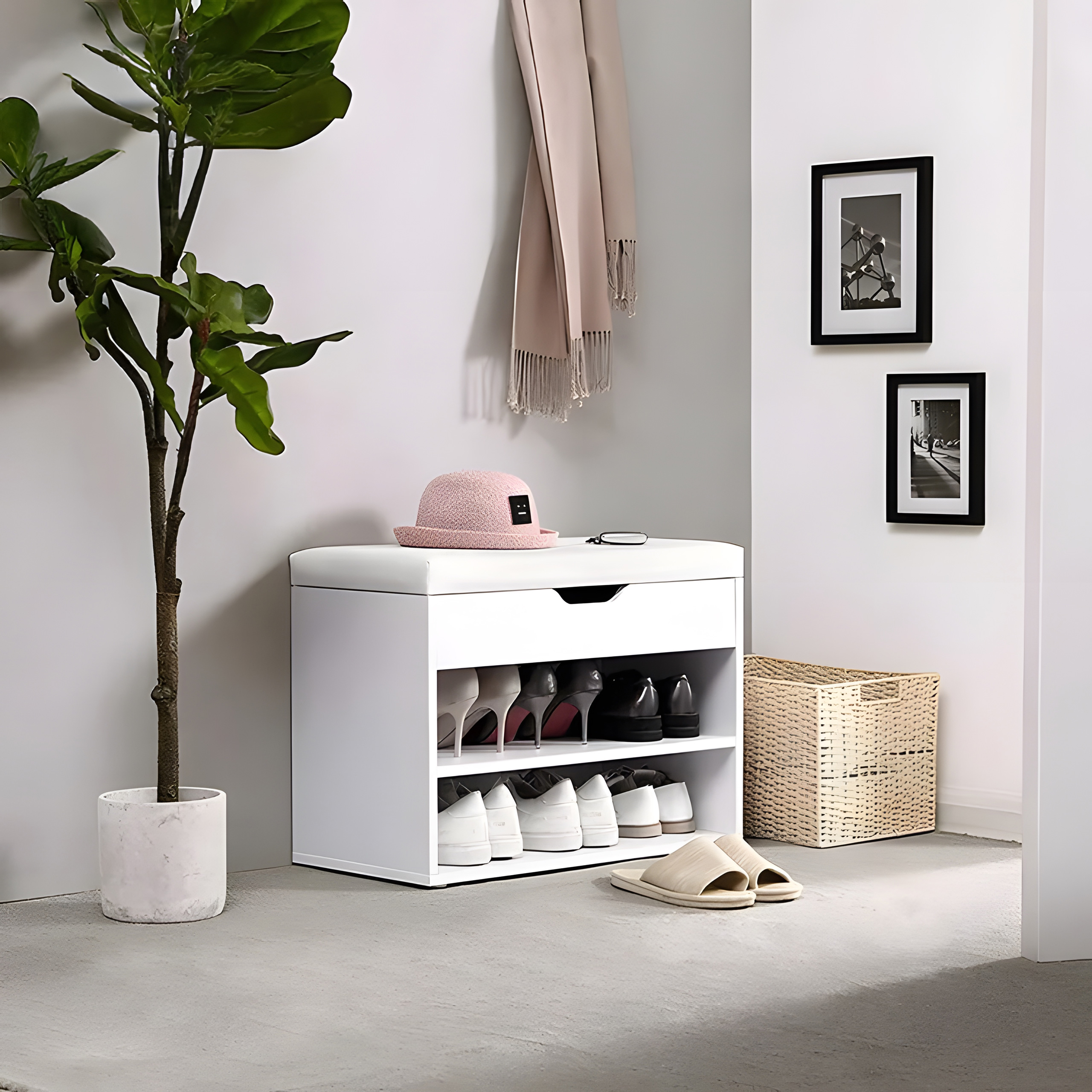 „modernhome“ batų spintelė su atidaroma sėdyne, 2 lentynos, balta modernhome
