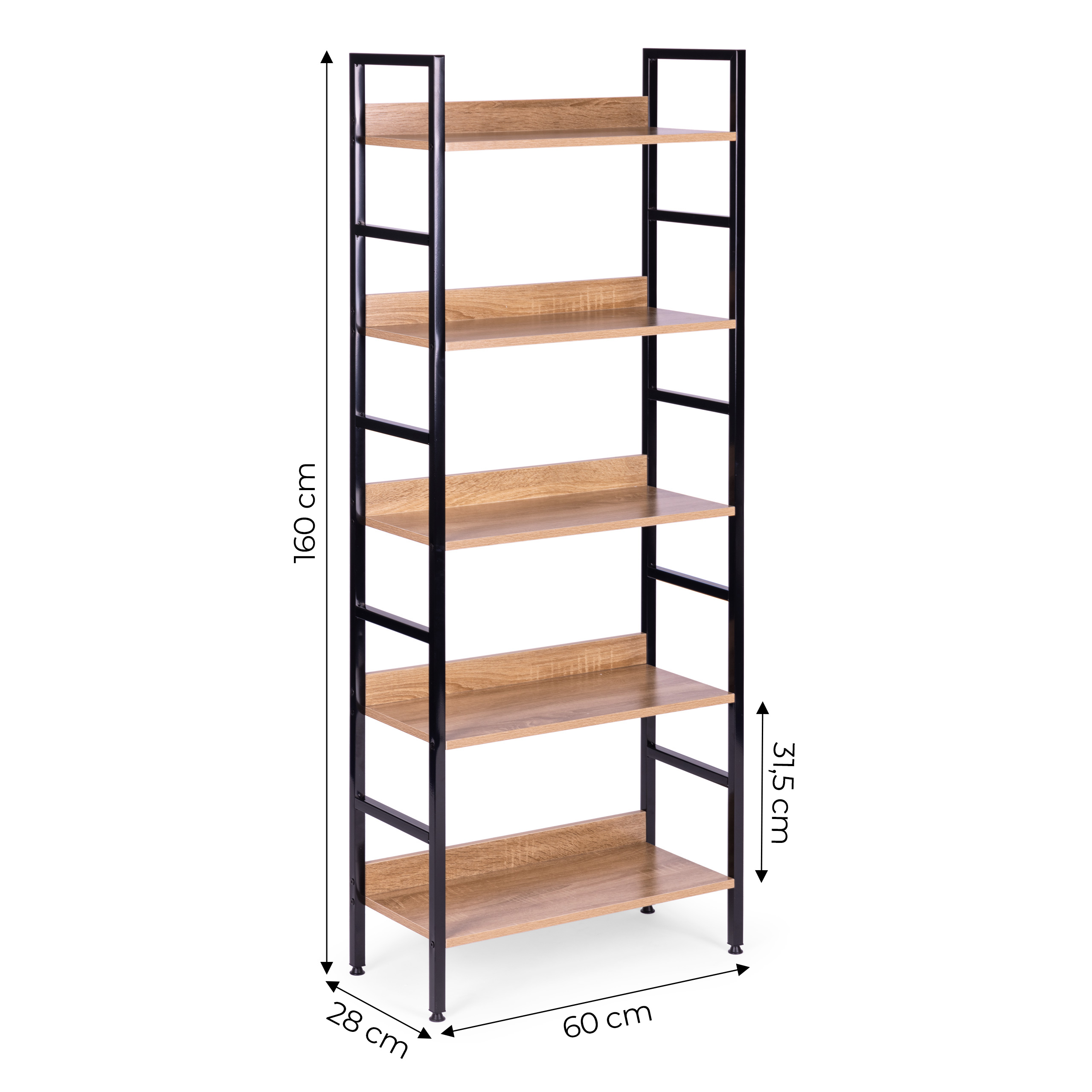 Modernhome loftinio stiliaus lentyna su 5 lentynomis, 160 cm aukščio