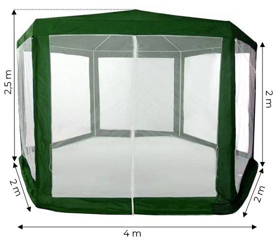 Žalia sodo palapinė su tinkleliu nuo uodų 2x2x2 m