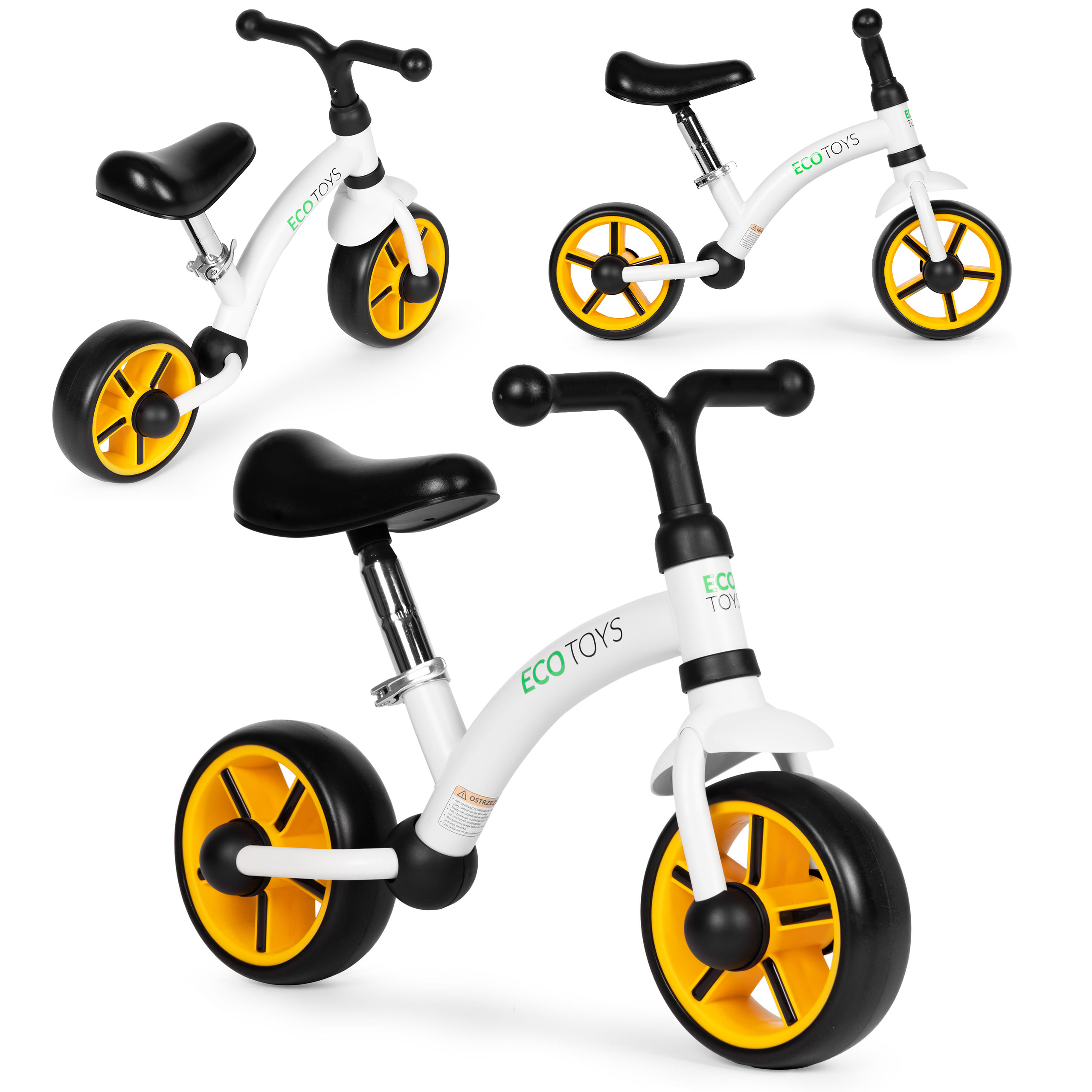 ECOTOYS balansinis dviratukas vaikams su EVA ratukais ir reguliuojama sėdyne, juodas