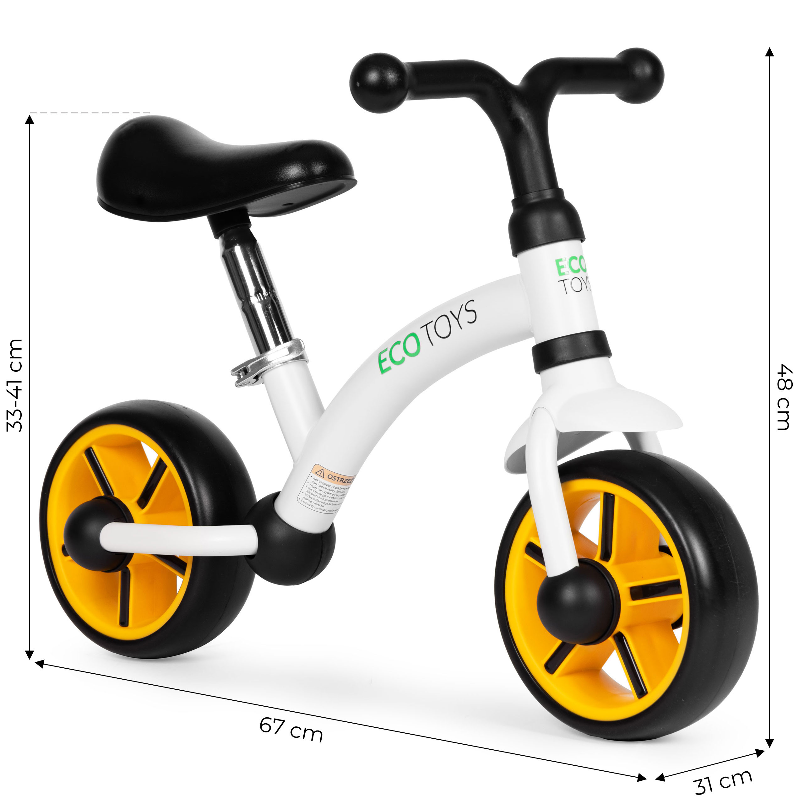 ECOTOYS balansinis dviratukas vaikams su EVA ratukais ir reguliuojama sėdyne, juodas
