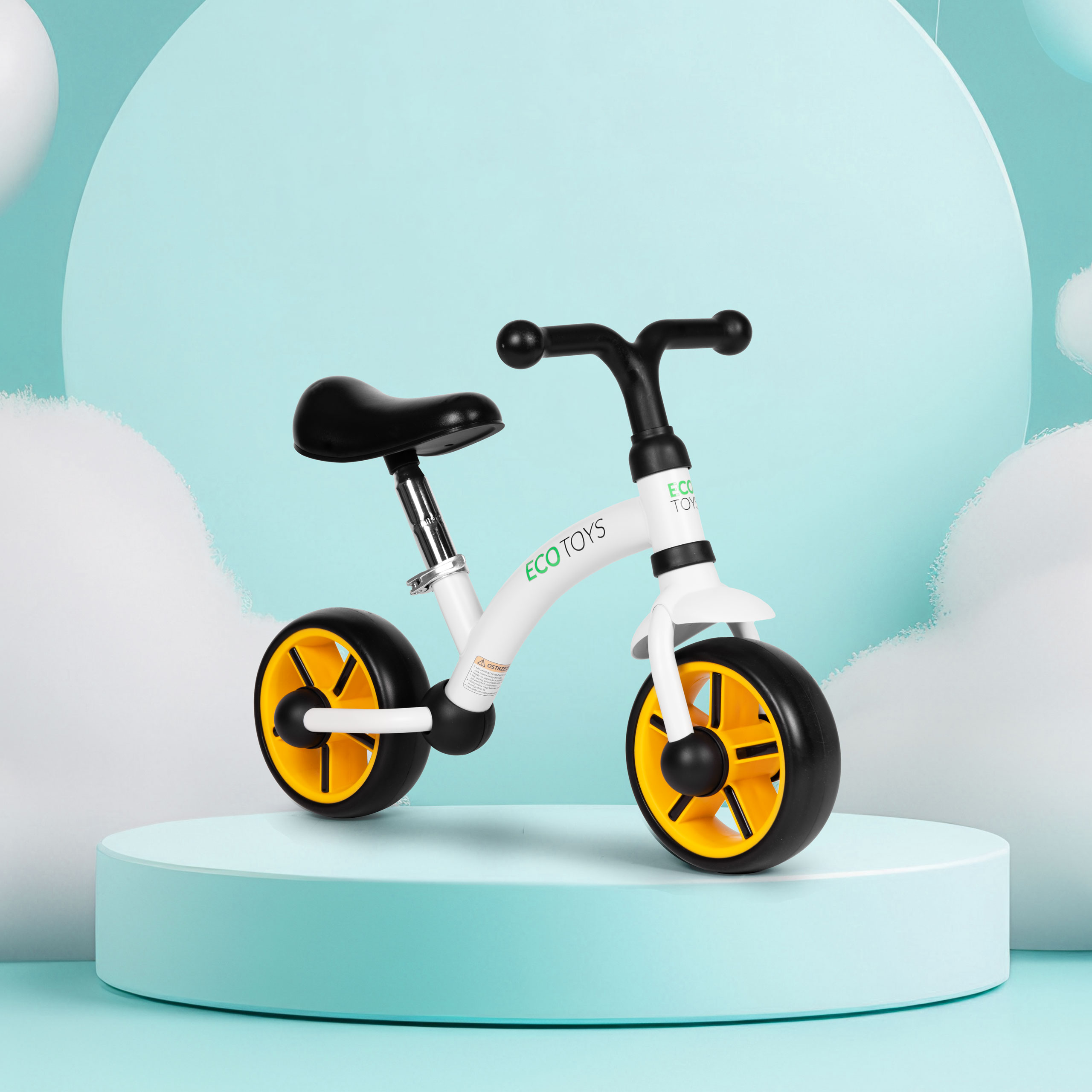 ECOTOYS balansinis dviratukas vaikams su EVA ratukais ir reguliuojama sėdyne, juodas