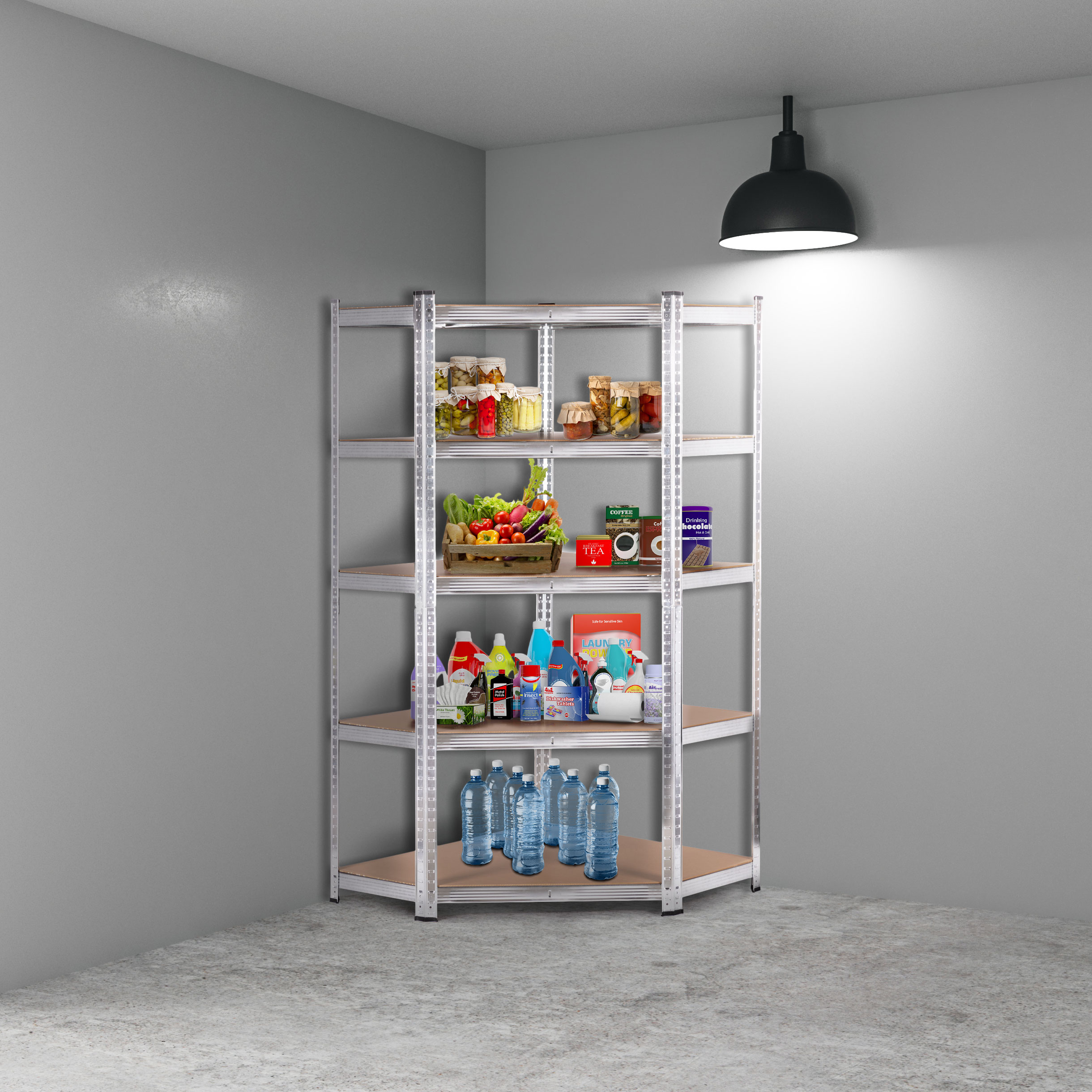 Kampinė sandėlio lentyna 180x90x40 cm cinkuoto plieno 5 lentynos 875 kg modernhome